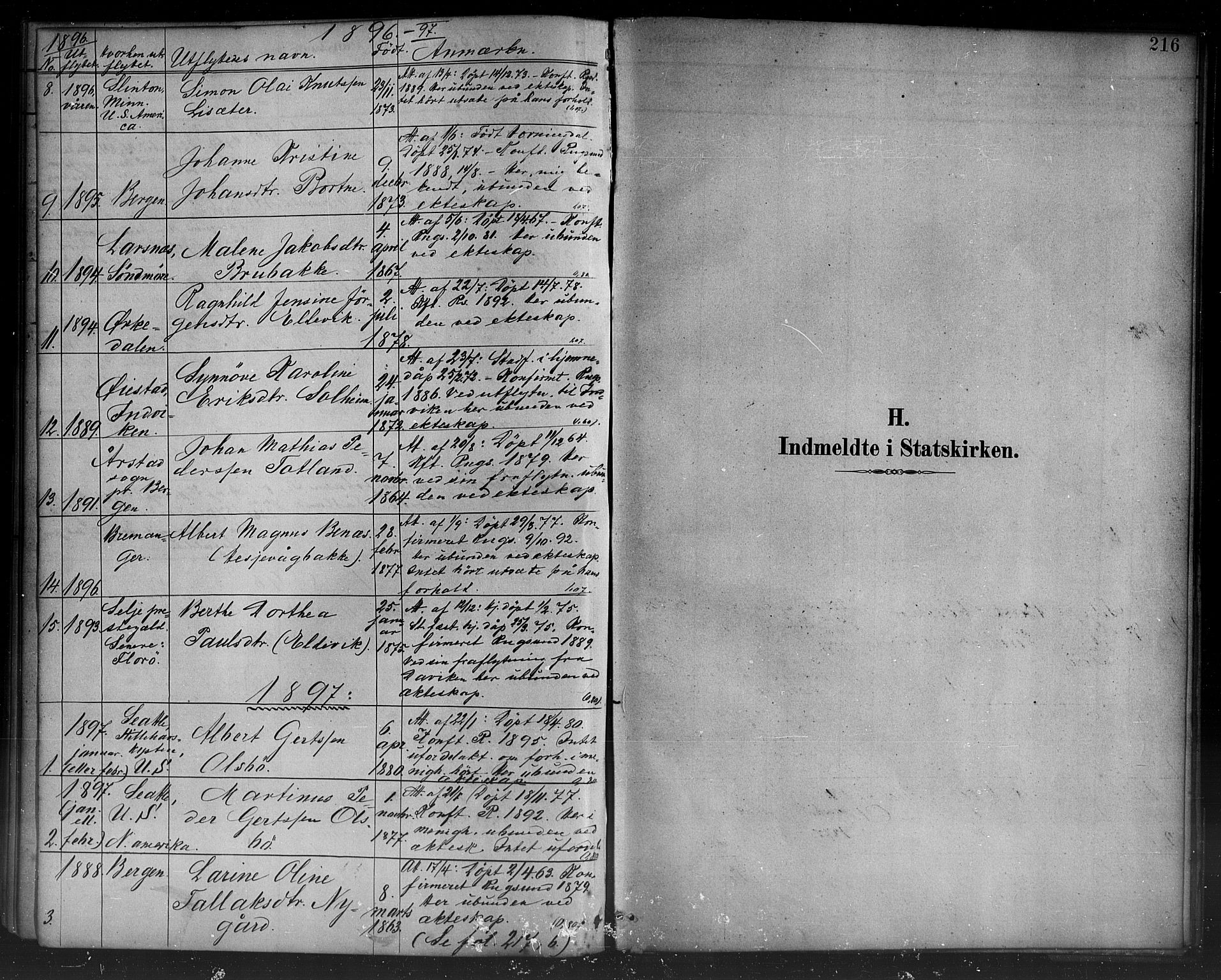 Davik sokneprestembete, SAB/A-79701/H/Haa/Haad/L0001: Parish register (official) no. D 1, 1882-1900, p. 216