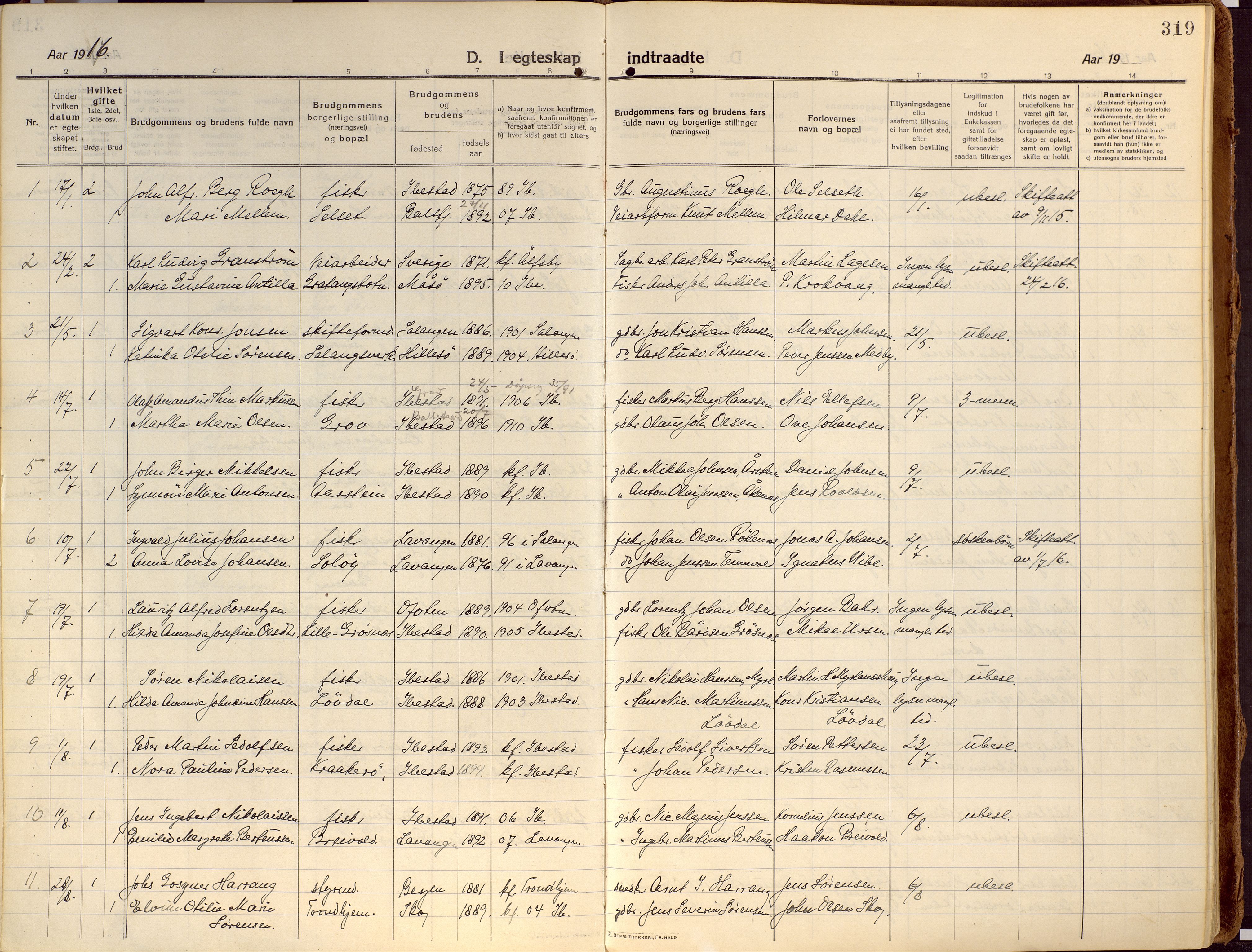 Ibestad sokneprestembete, SATØ/S-0077/H/Ha/Haa/L0018kirke: Parish register (official) no. 18, 1915-1929, p. 319