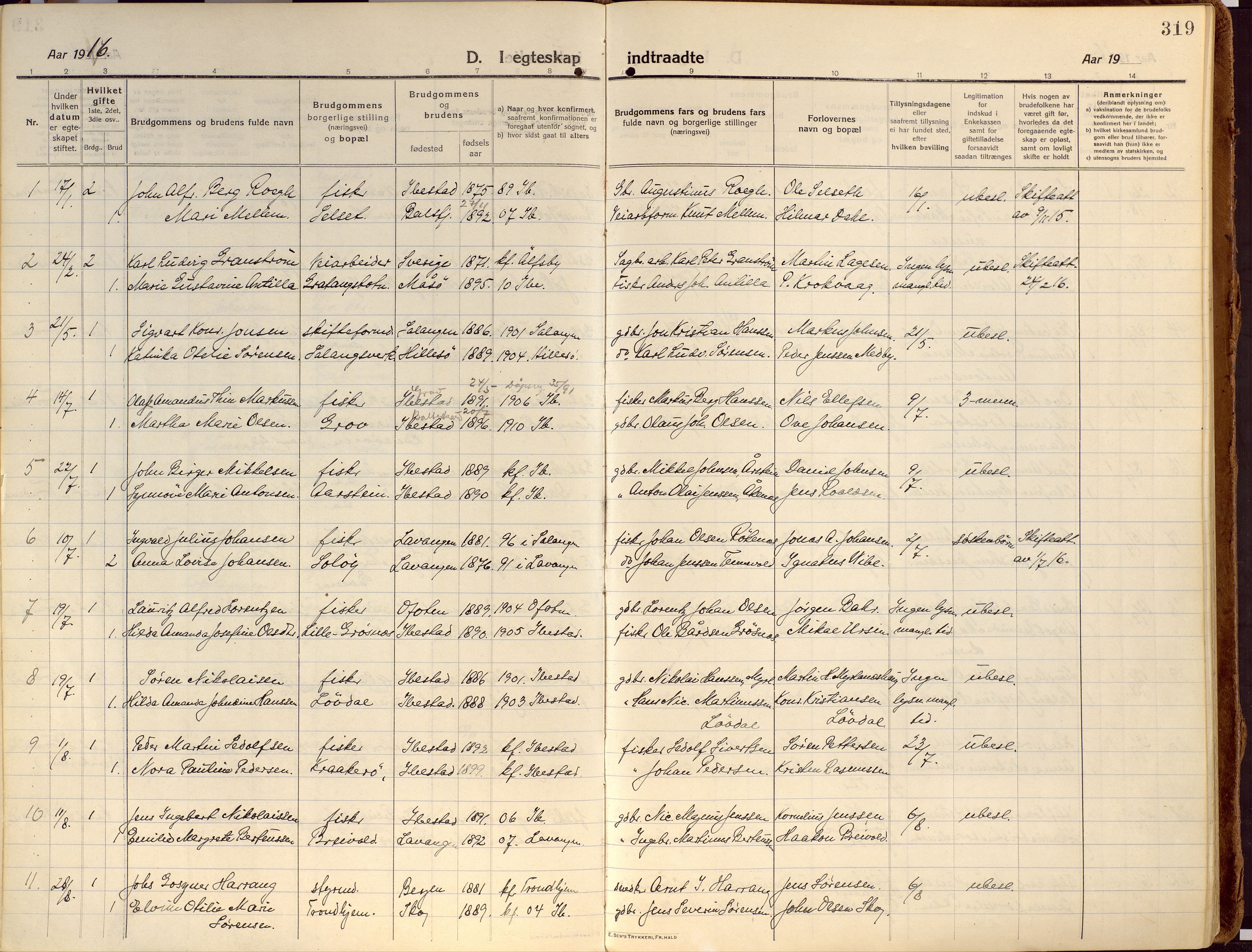 Ibestad sokneprestembete, AV/SATØ-S-0077/H/Ha/Haa/L0018kirke: Parish register (official) no. 18, 1915-1929, p. 319