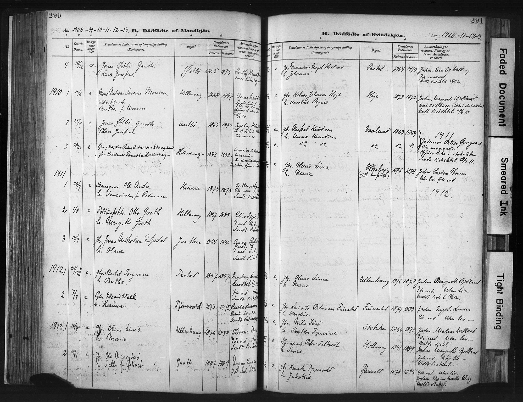Hetland sokneprestkontor, SAST/A-101826/30/30BA/L0013: Parish register (official) no. A 13, 1904-1918, p. 290-291