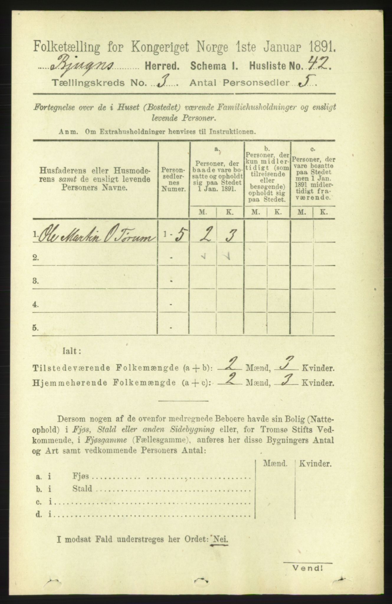 RA, 1891 census for 1627 Bjugn, 1891, p. 630