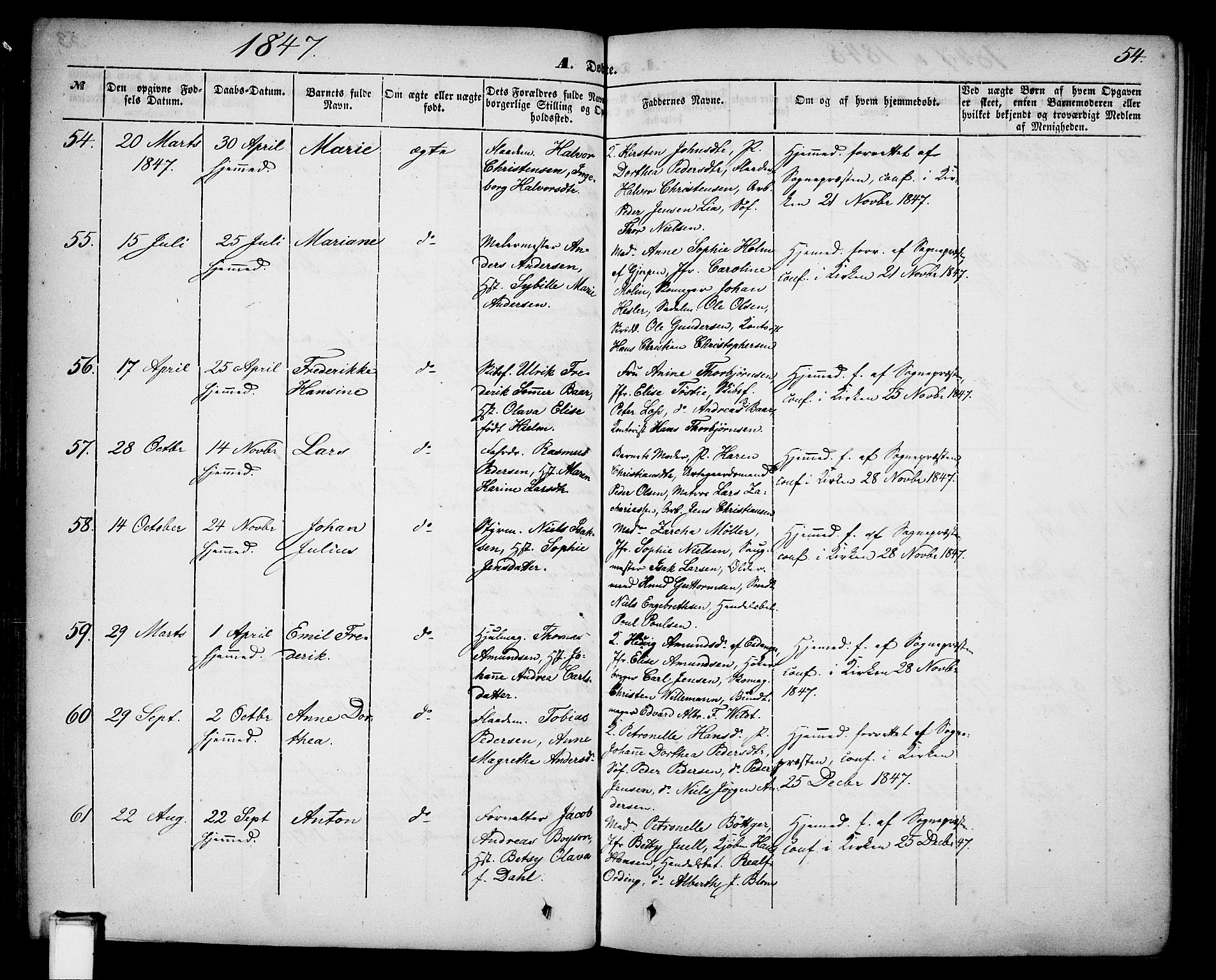 Skien kirkebøker, SAKO/A-302/G/Ga/L0004: Parish register (copy) no. 4, 1843-1867, p. 54