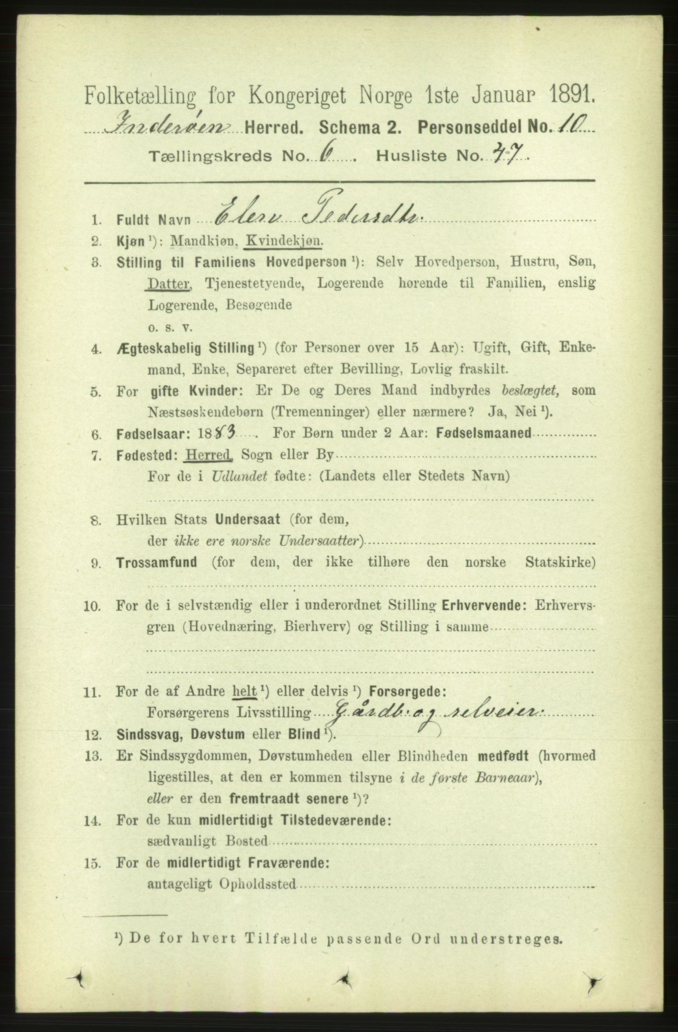 RA, 1891 census for 1729 Inderøy, 1891, p. 3652