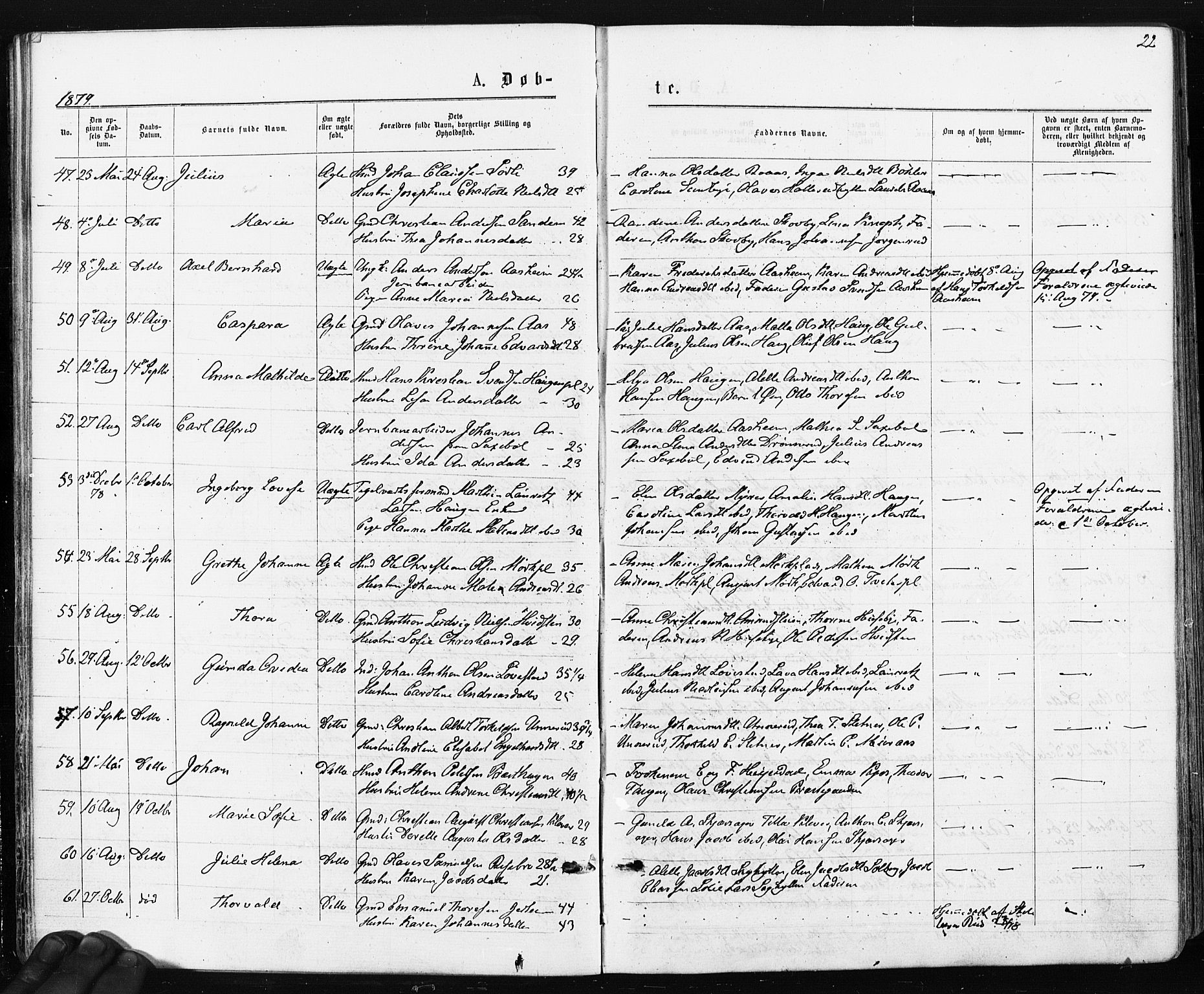 Spydeberg prestekontor Kirkebøker, AV/SAO-A-10924/F/Fa/L0007: Parish register (official) no. I 7, 1875-1885, p. 22