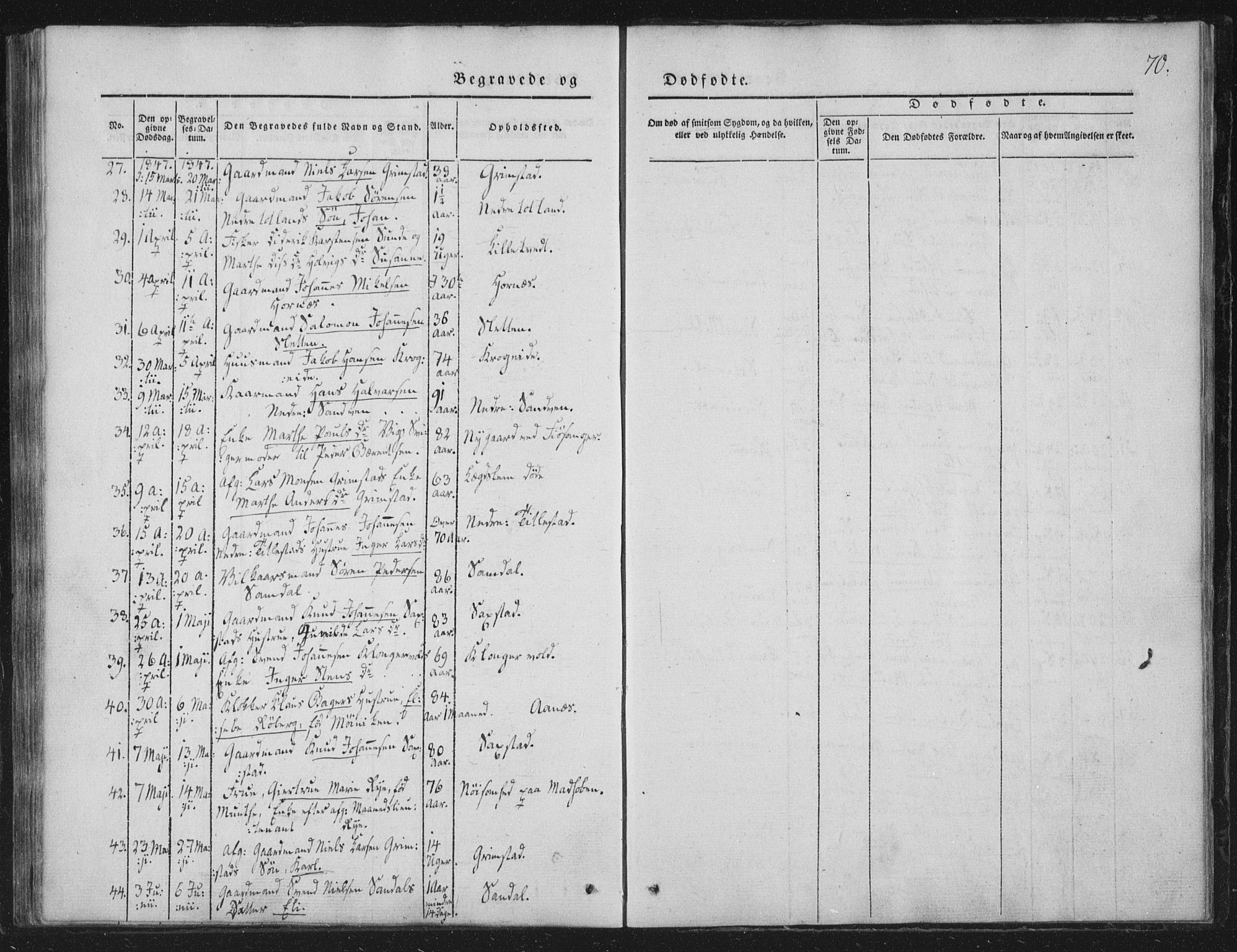 Fana Sokneprestembete, AV/SAB-A-75101/H/Haa/Haaa/L0010: Parish register (official) no. A 10, 1841-1851, p. 70