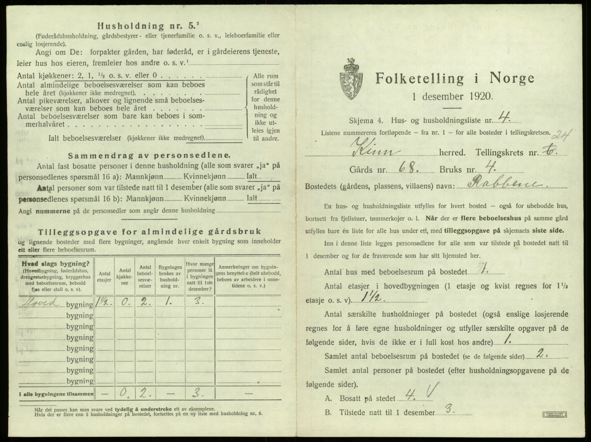 SAB, 1920 census for Kinn, 1920, p. 1175