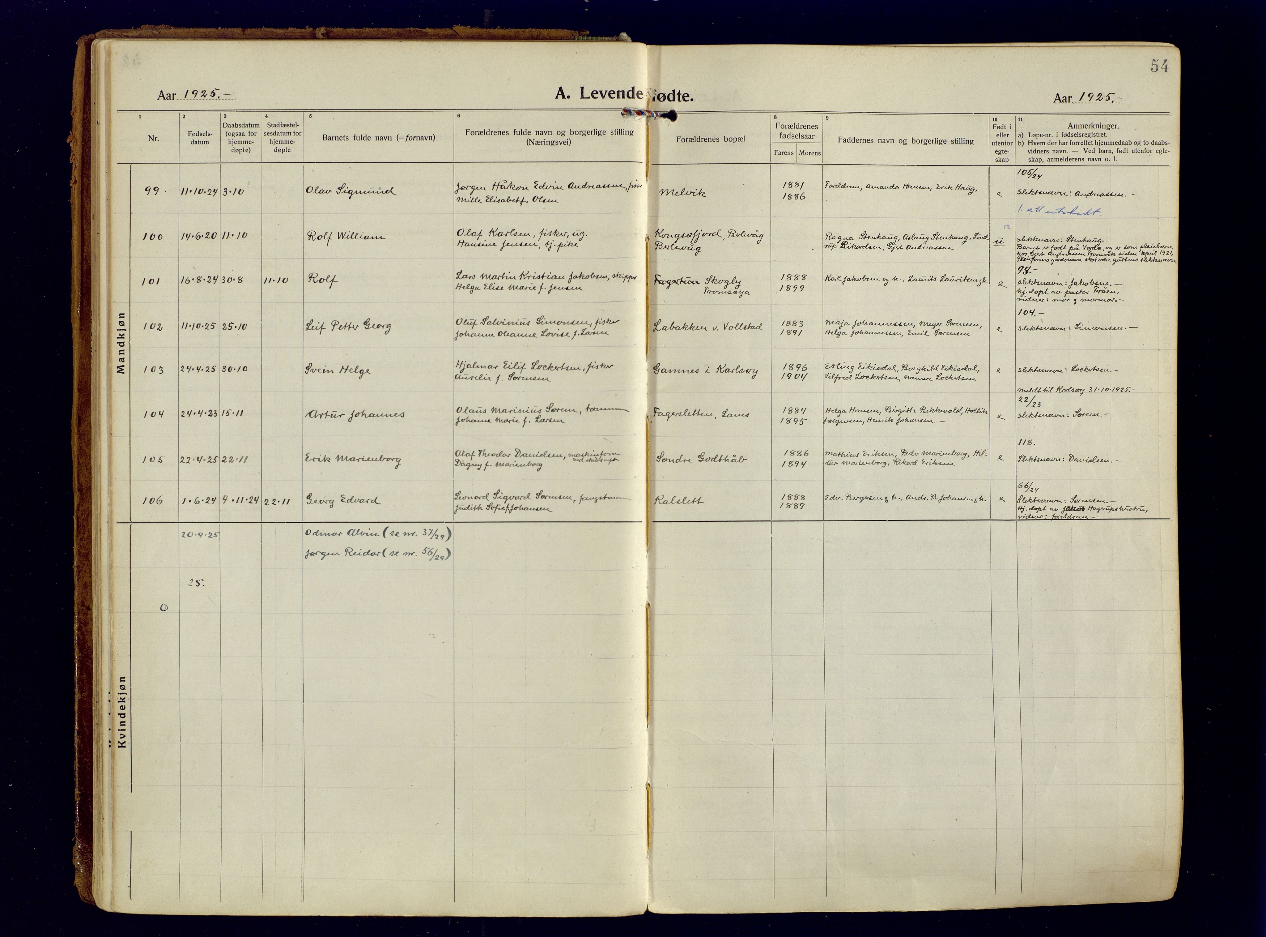 Tromsøysund sokneprestkontor, AV/SATØ-S-1304/G/Ga/L0009kirke: Parish register (official) no. 9, 1922-1934, p. 54