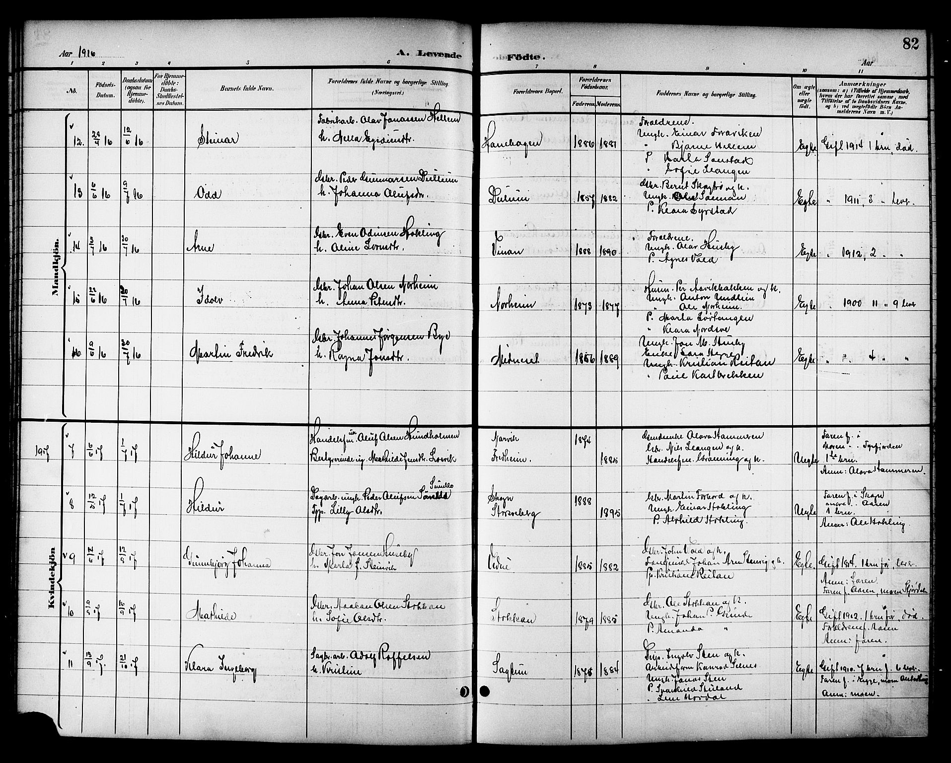 Ministerialprotokoller, klokkerbøker og fødselsregistre - Nord-Trøndelag, AV/SAT-A-1458/714/L0135: Parish register (copy) no. 714C04, 1899-1918, p. 82