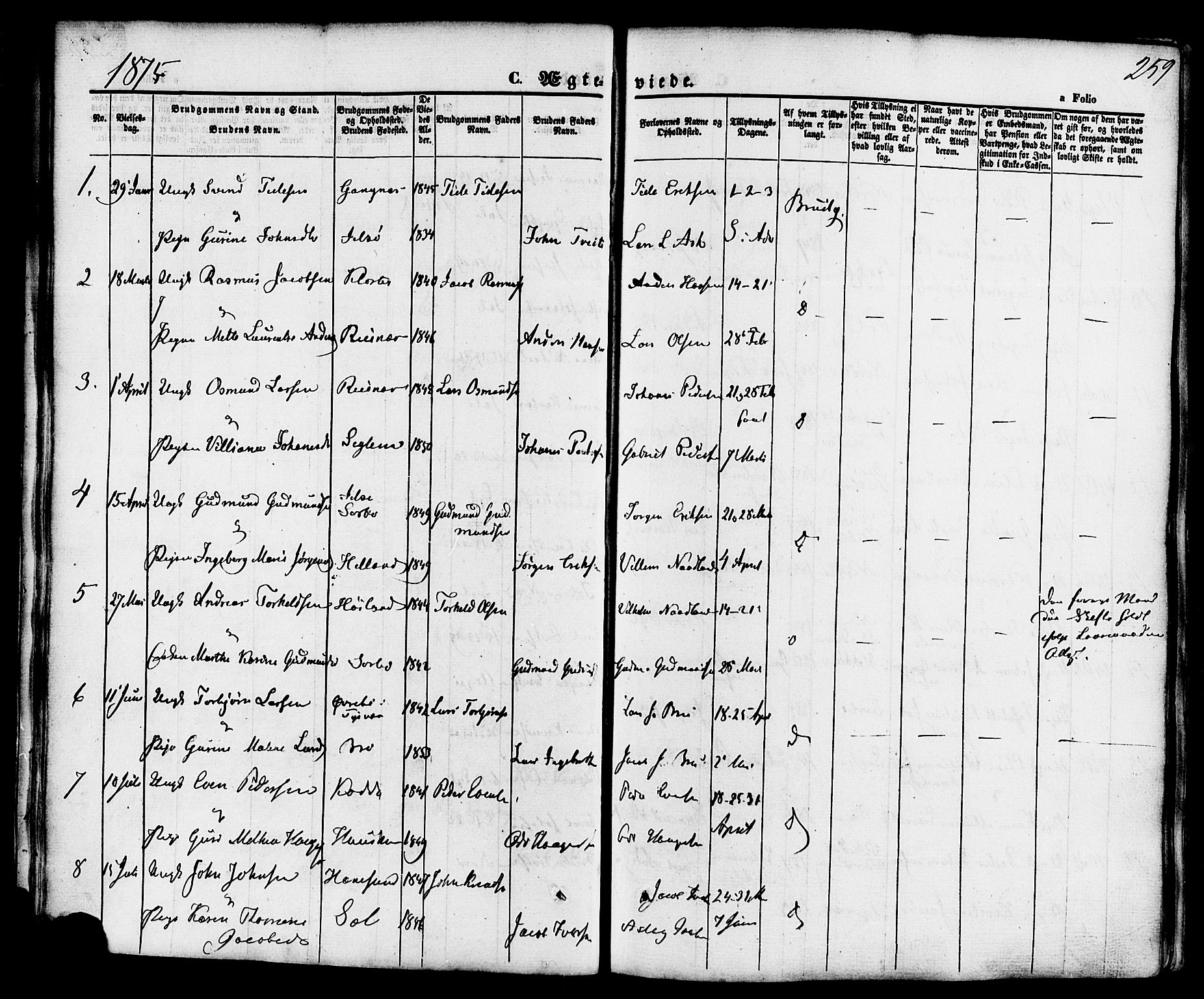 Rennesøy sokneprestkontor, SAST/A -101827/H/Ha/Haa/L0006: Parish register (official) no. A 6, 1860-1878, p. 259