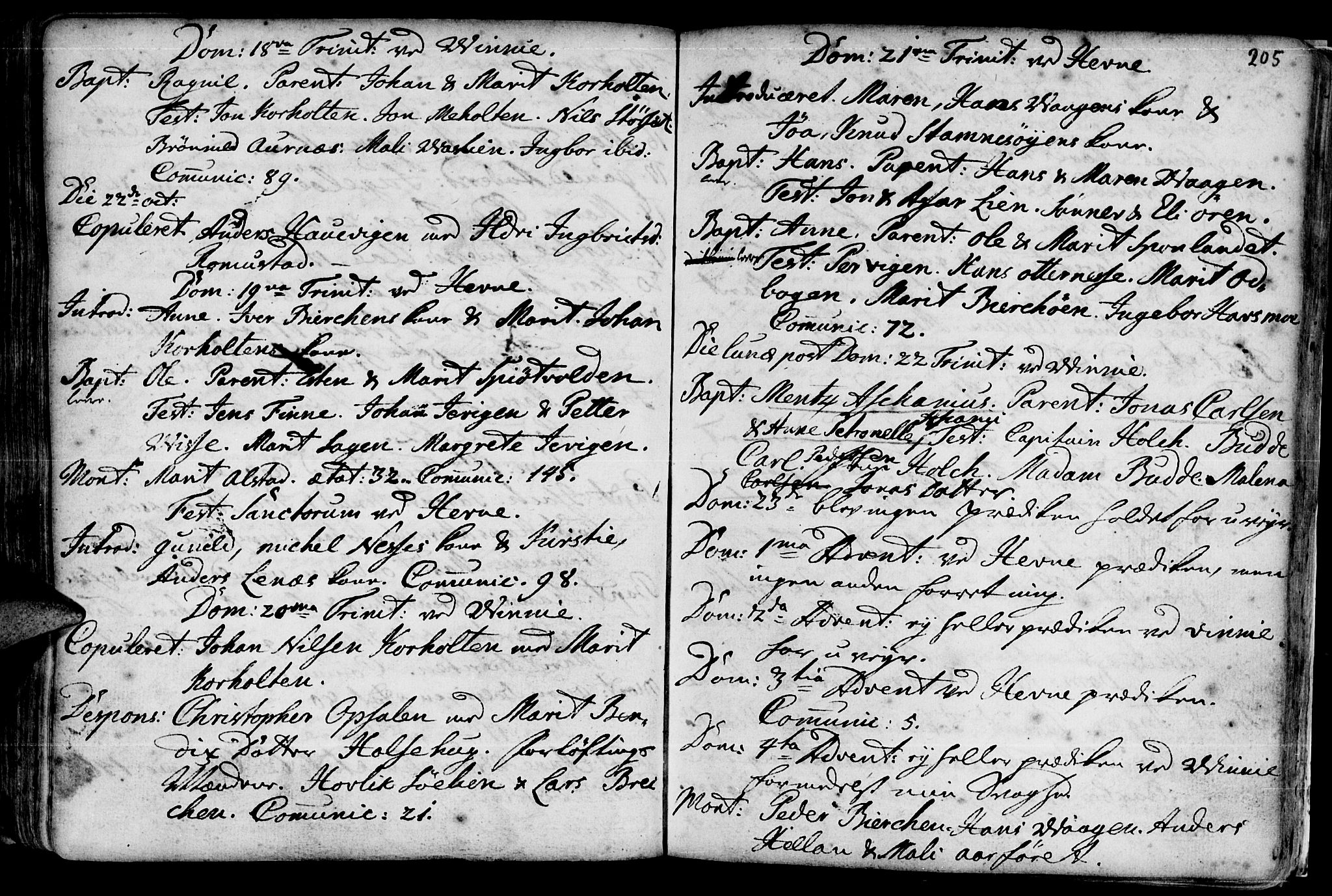 Ministerialprotokoller, klokkerbøker og fødselsregistre - Sør-Trøndelag, SAT/A-1456/630/L0488: Parish register (official) no. 630A01, 1717-1756, p. 204-205