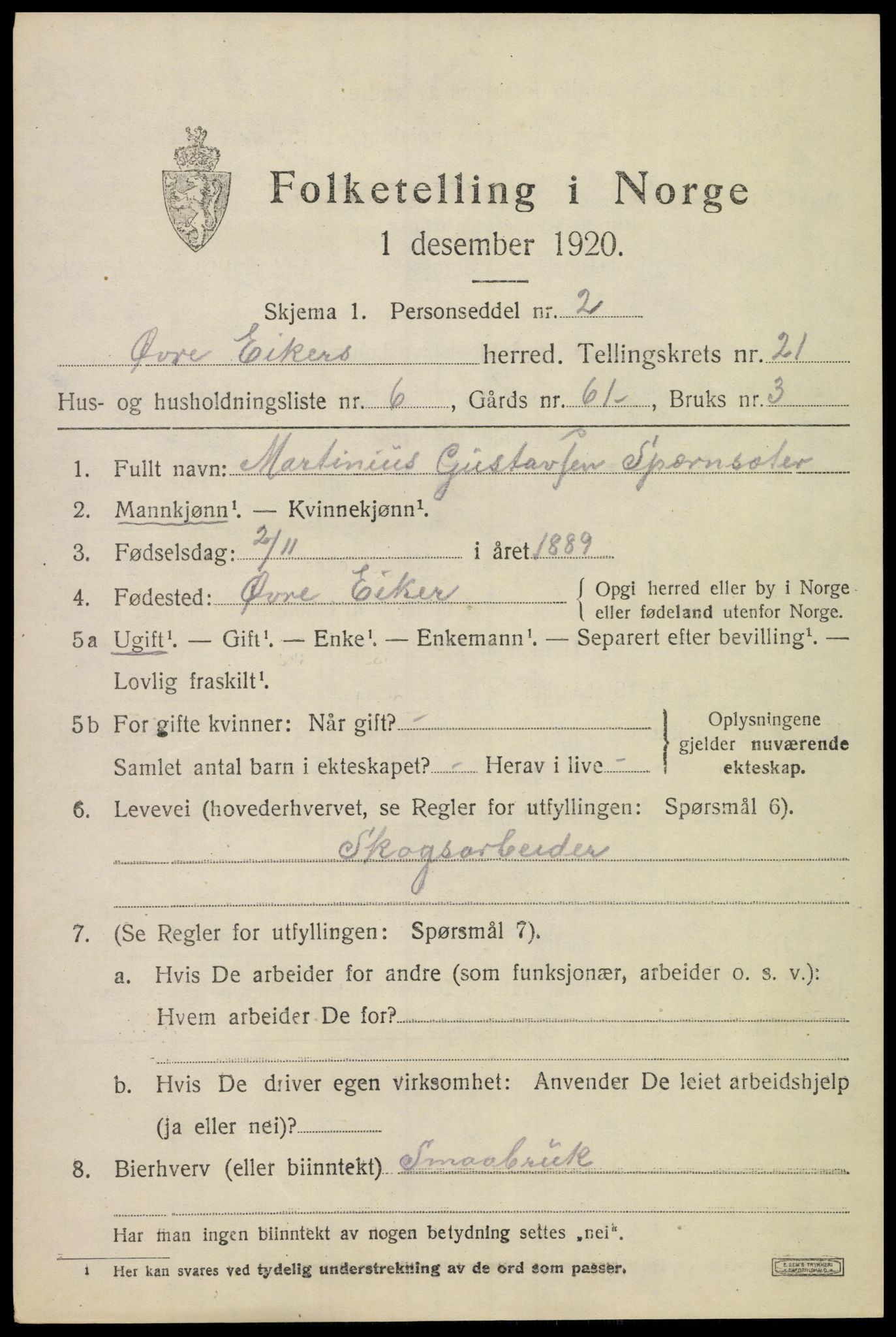 SAKO, 1920 census for Øvre Eiker, 1920, p. 22690