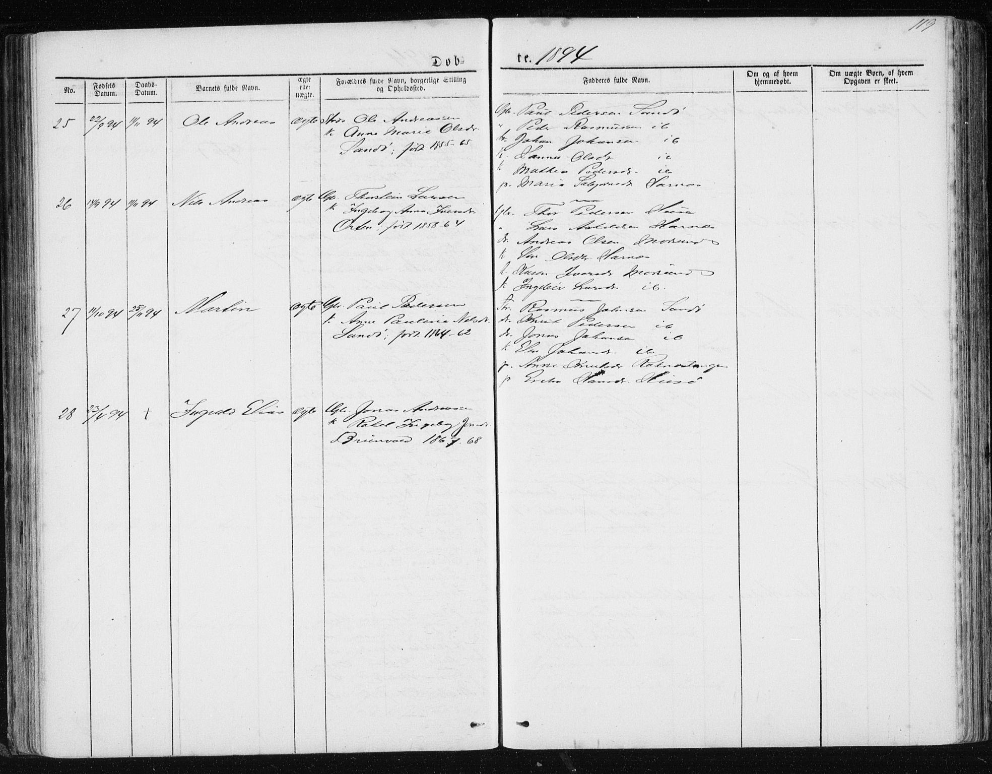 Ministerialprotokoller, klokkerbøker og fødselsregistre - Møre og Romsdal, AV/SAT-A-1454/561/L0732: Parish register (copy) no. 561C02, 1867-1900, p. 119