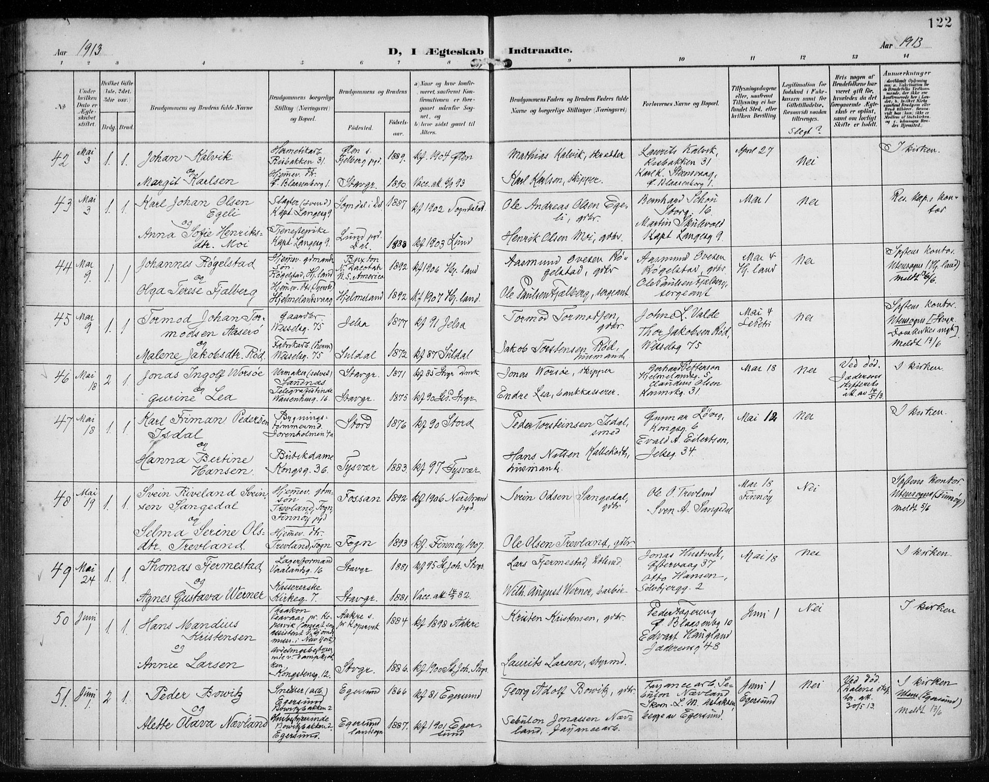 St. Petri sokneprestkontor, AV/SAST-A-101813/002/A/L0003: Parish register (official) no. A 24, 1900-1921, p. 122