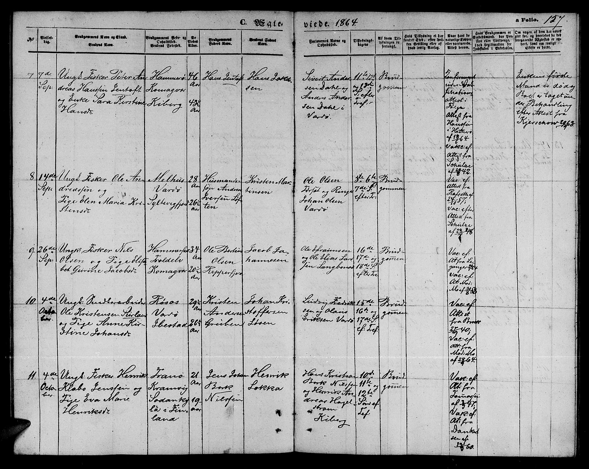 Vardø sokneprestkontor, AV/SATØ-S-1332/H/Hb/L0002klokker: Parish register (copy) no. 2, 1861-1870, p. 157