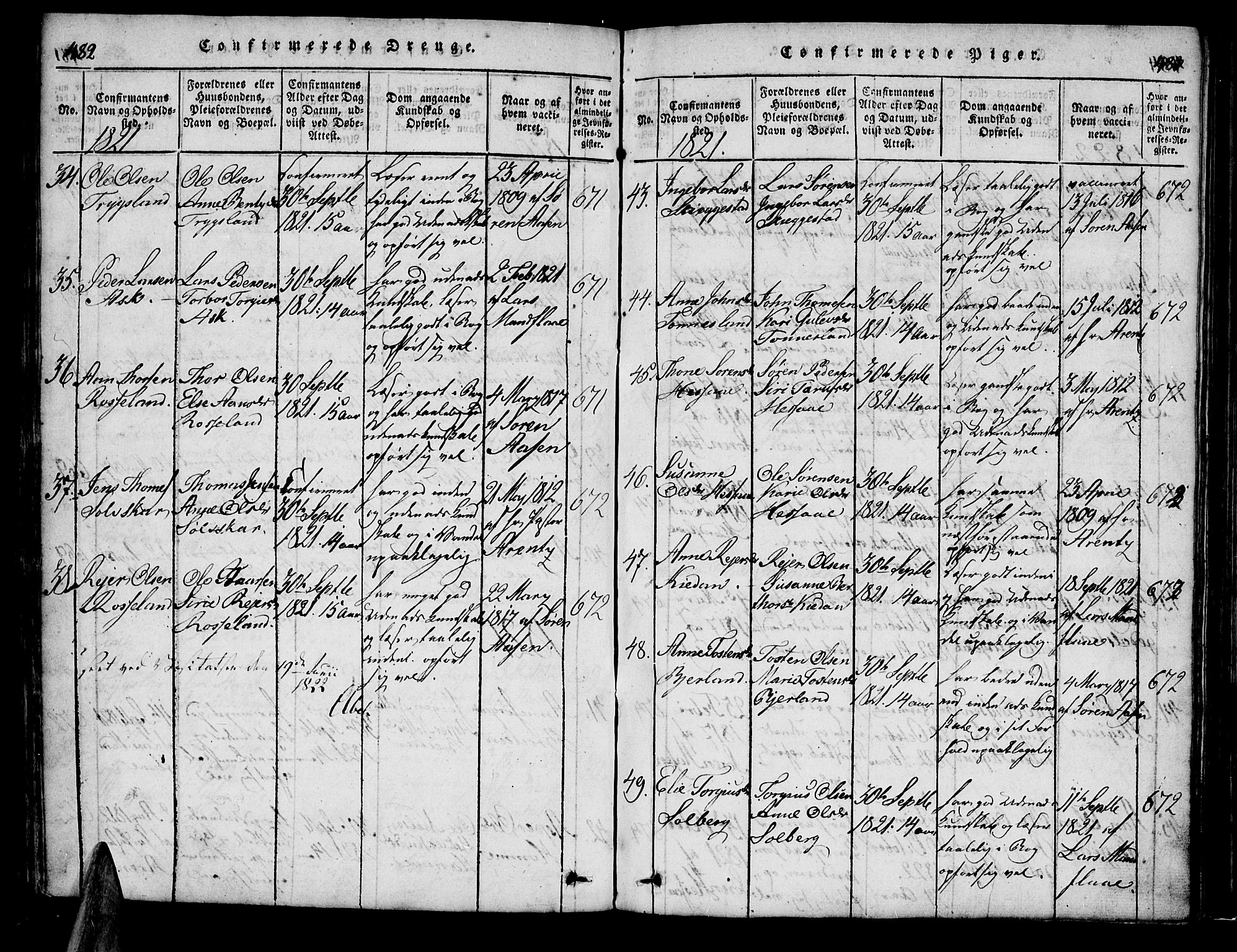 Bjelland sokneprestkontor, SAK/1111-0005/F/Fa/Faa/L0002: Parish register (official) no. A 2, 1816-1866, p. 482-483