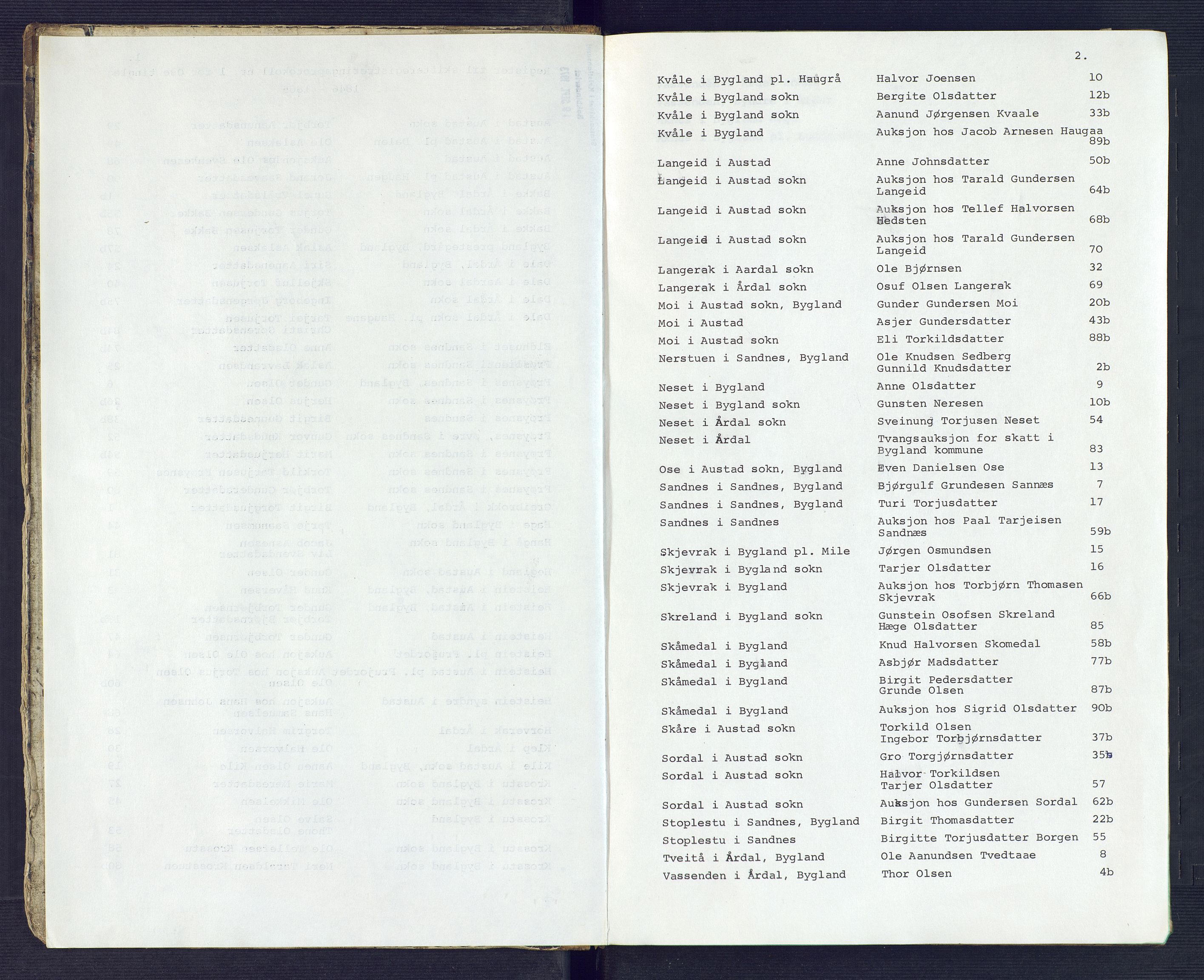 Setesdal sorenskriveri, SAK/1221-0011/H/Hc/L0026: Skifteregistreringsprotokoll nr 1 Ose tinglag med register, inneholder auksjoner fra 1860, 1846-1865, p. 2