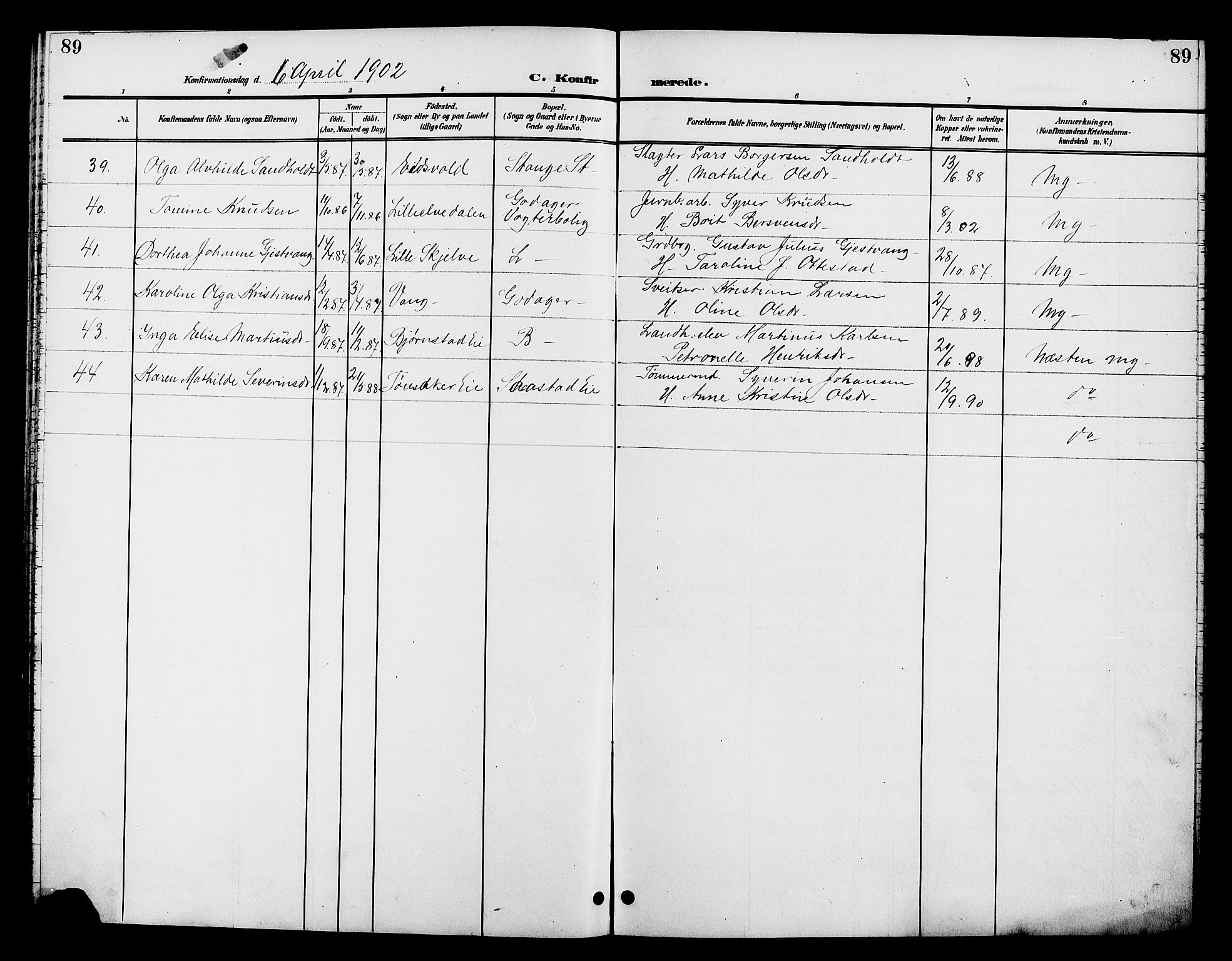 Stange prestekontor, AV/SAH-PREST-002/L/L0012: Parish register (copy) no. 12, 1900-1908, p. 89