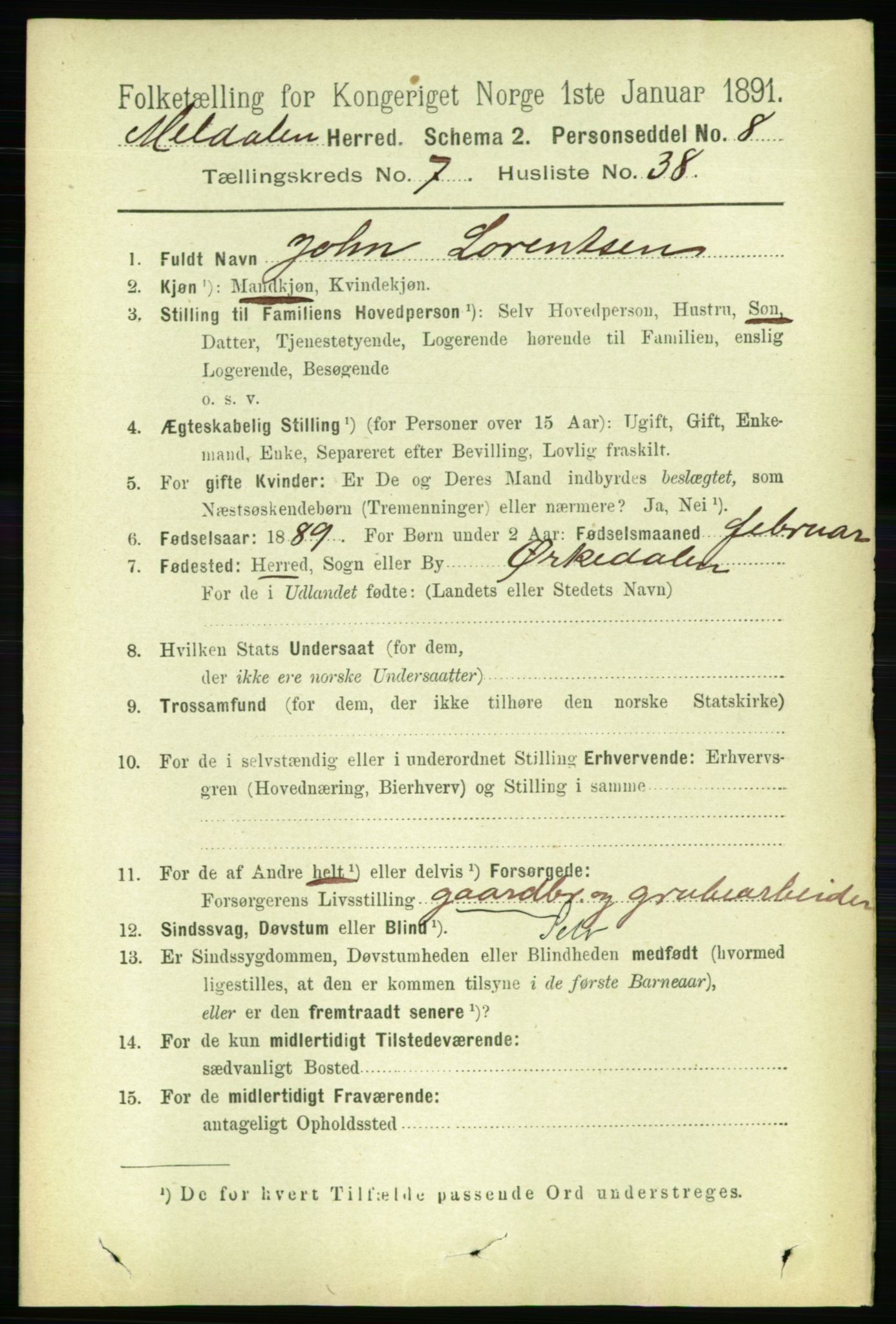 RA, 1891 census for 1636 Meldal, 1891, p. 3666