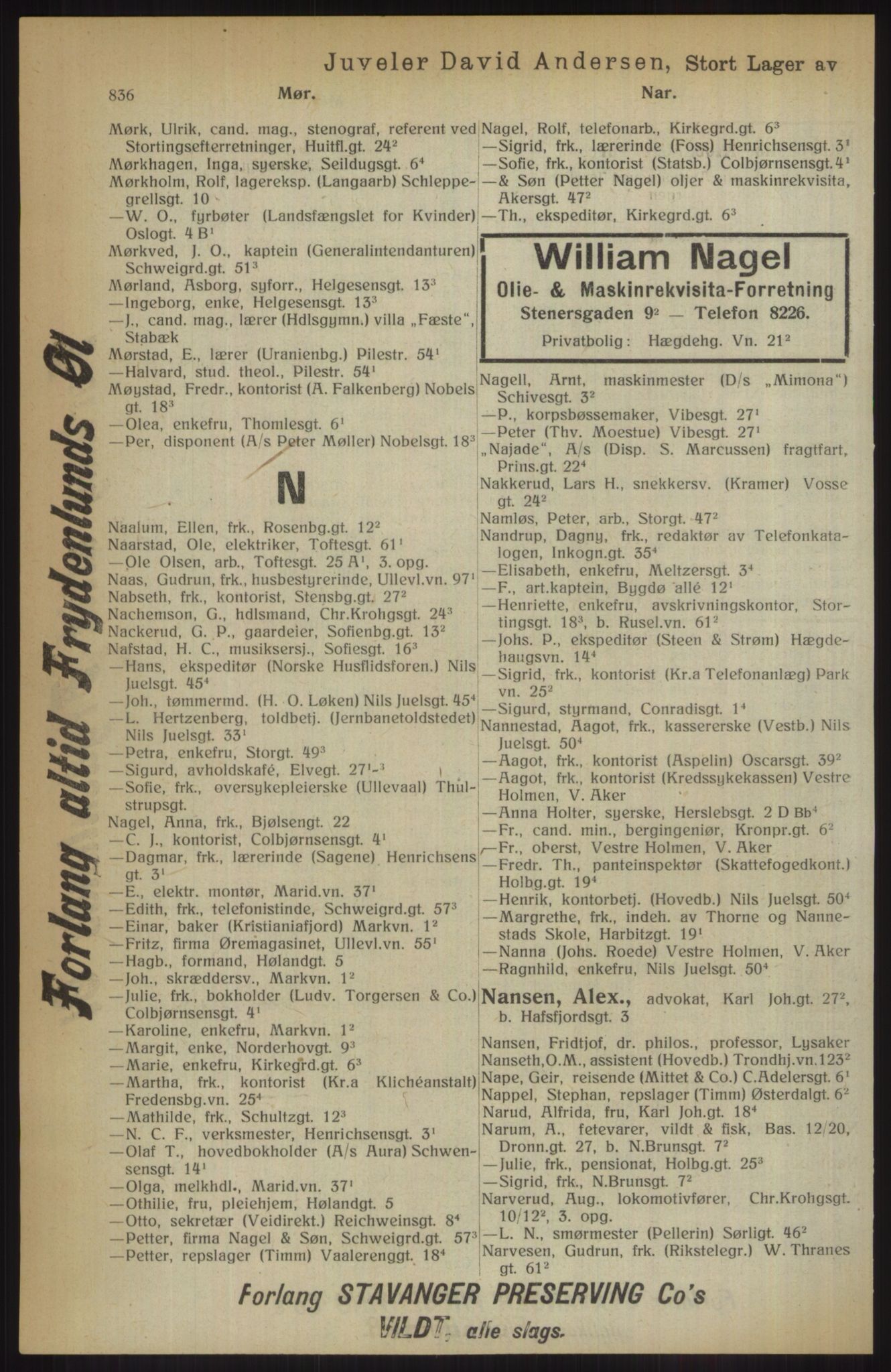 Kristiania/Oslo adressebok, PUBL/-, 1914, p. 836