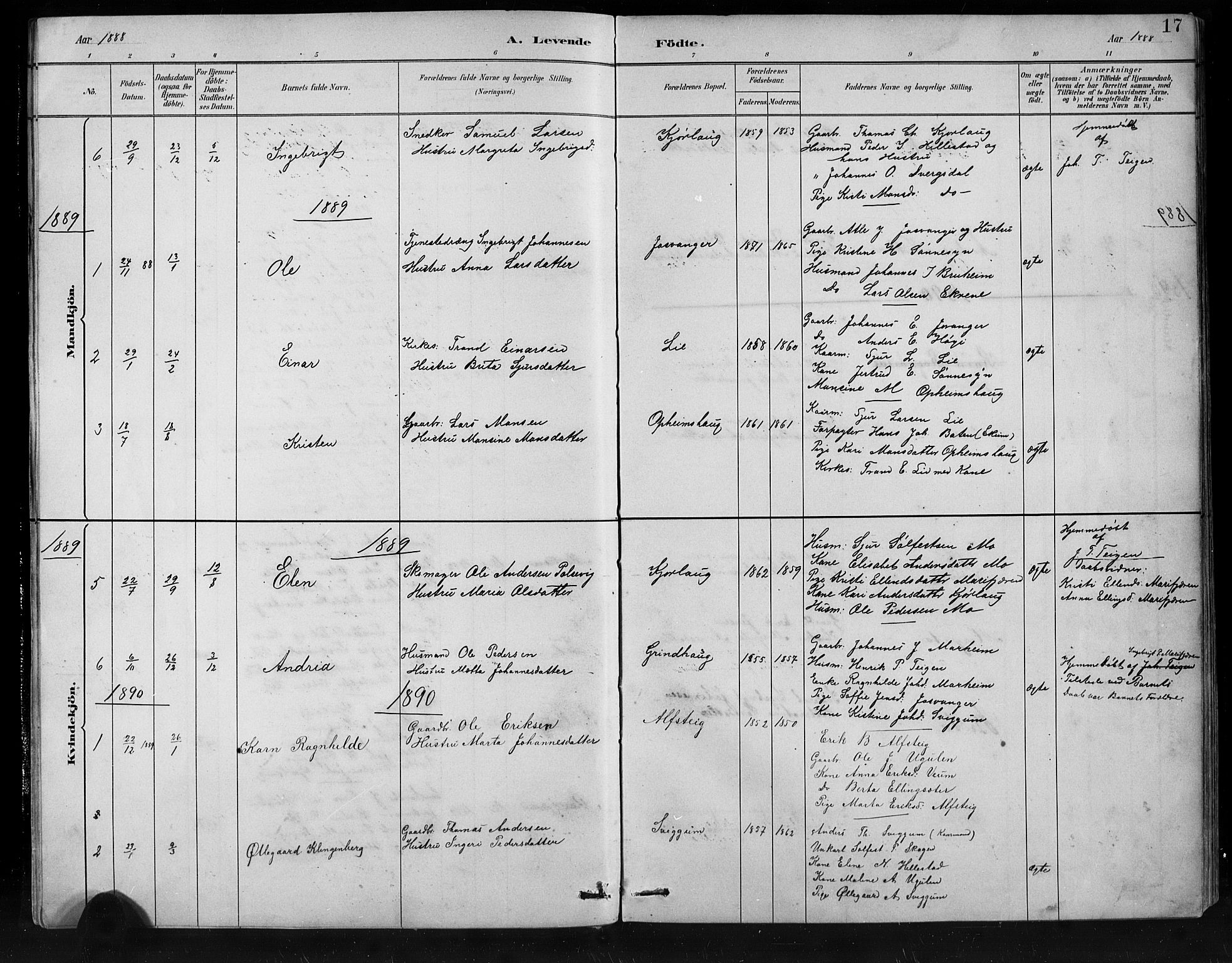 Jostedal sokneprestembete, SAB/A-80601/H/Hab/Habb/L0001: Parish register (copy) no. B 1, 1882-1921, p. 17