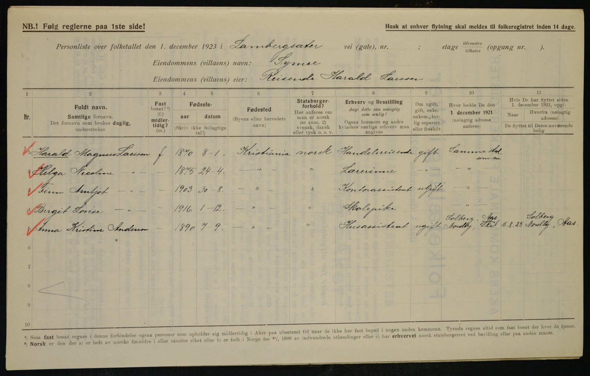 , Municipal Census 1923 for Aker, 1923, p. 40589