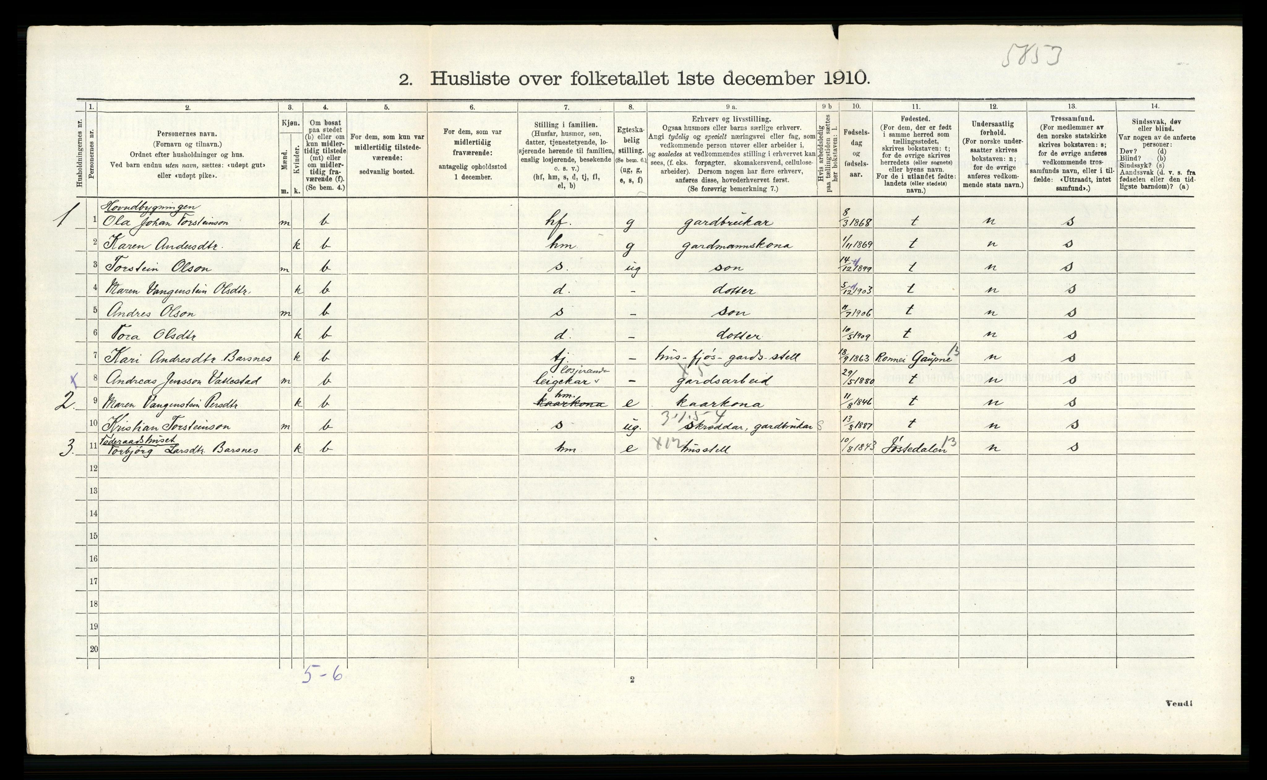 RA, 1910 census for Sogndal, 1910, p. 591