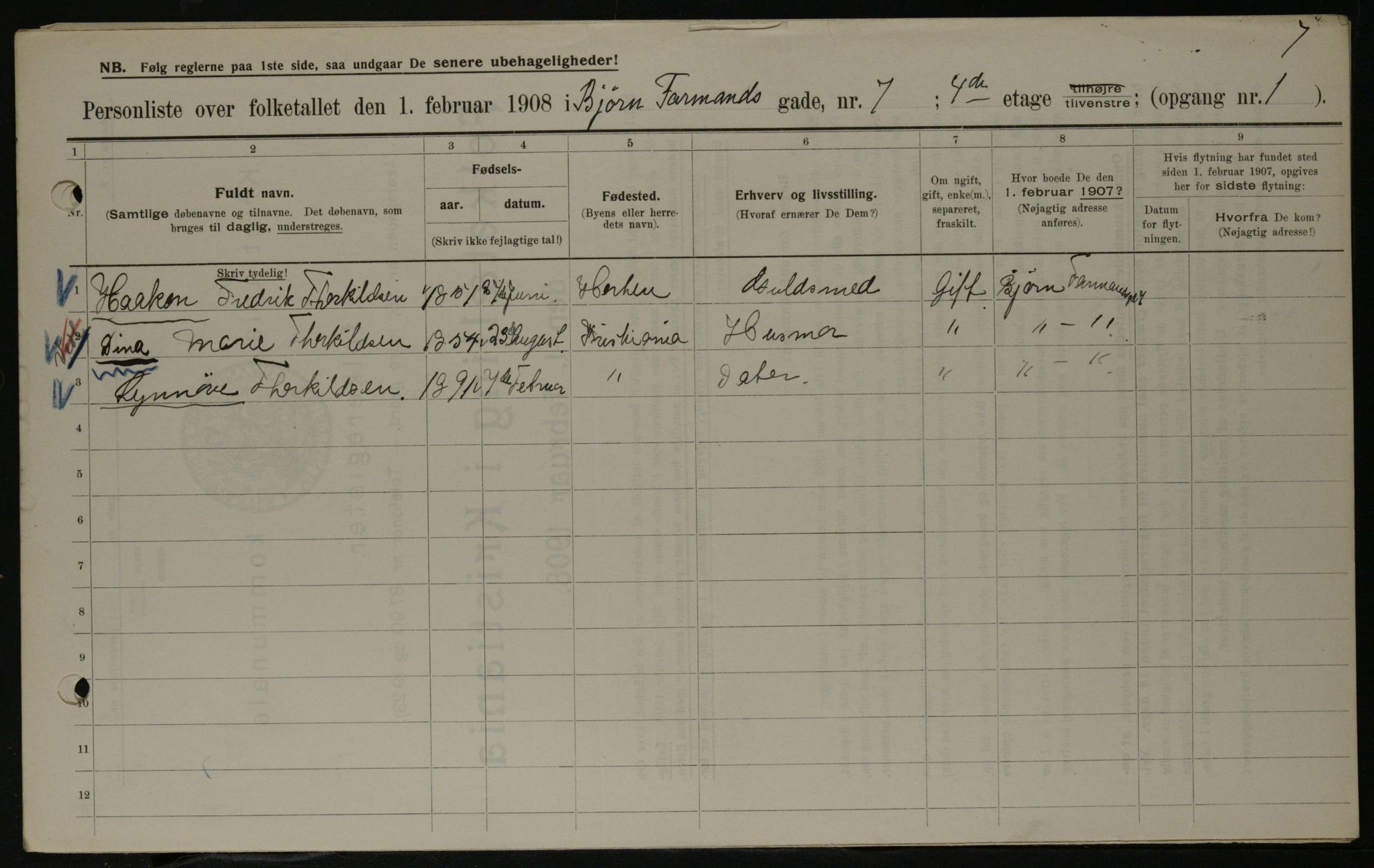 OBA, Municipal Census 1908 for Kristiania, 1908, p. 6477