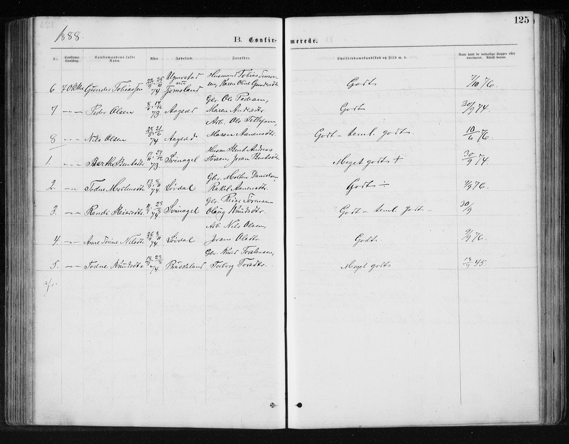 Holum sokneprestkontor, SAK/1111-0022/F/Fb/Fbb/L0003: Parish register (copy) no. B 3, 1875-1898, p. 125