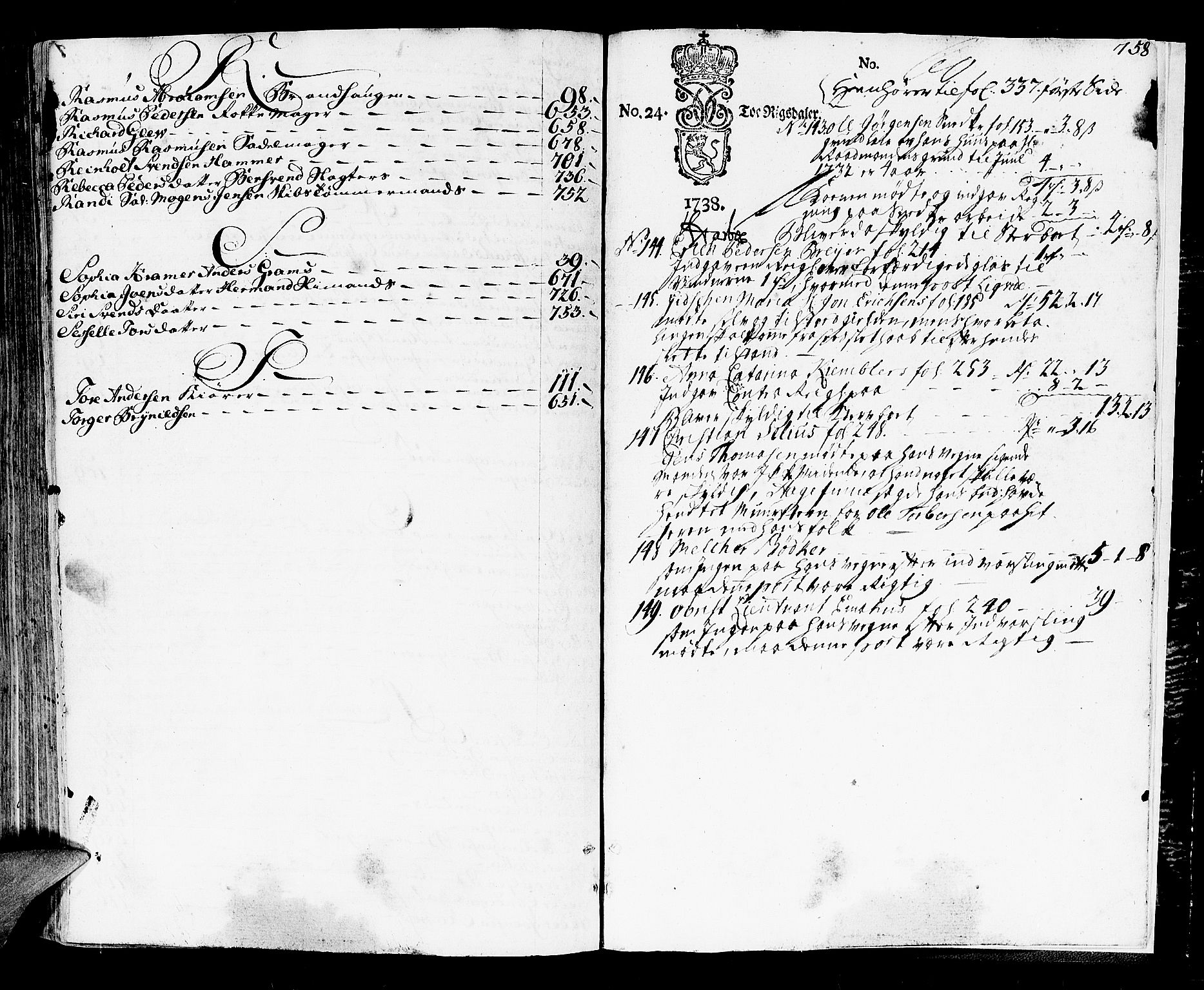 Trondheim byfogd, AV/SAT-A-0003/1/3/3A/L0013: Skifteprotokoll - gml.nr.12. (m/ register), 1735-1738, p. 757b-758a