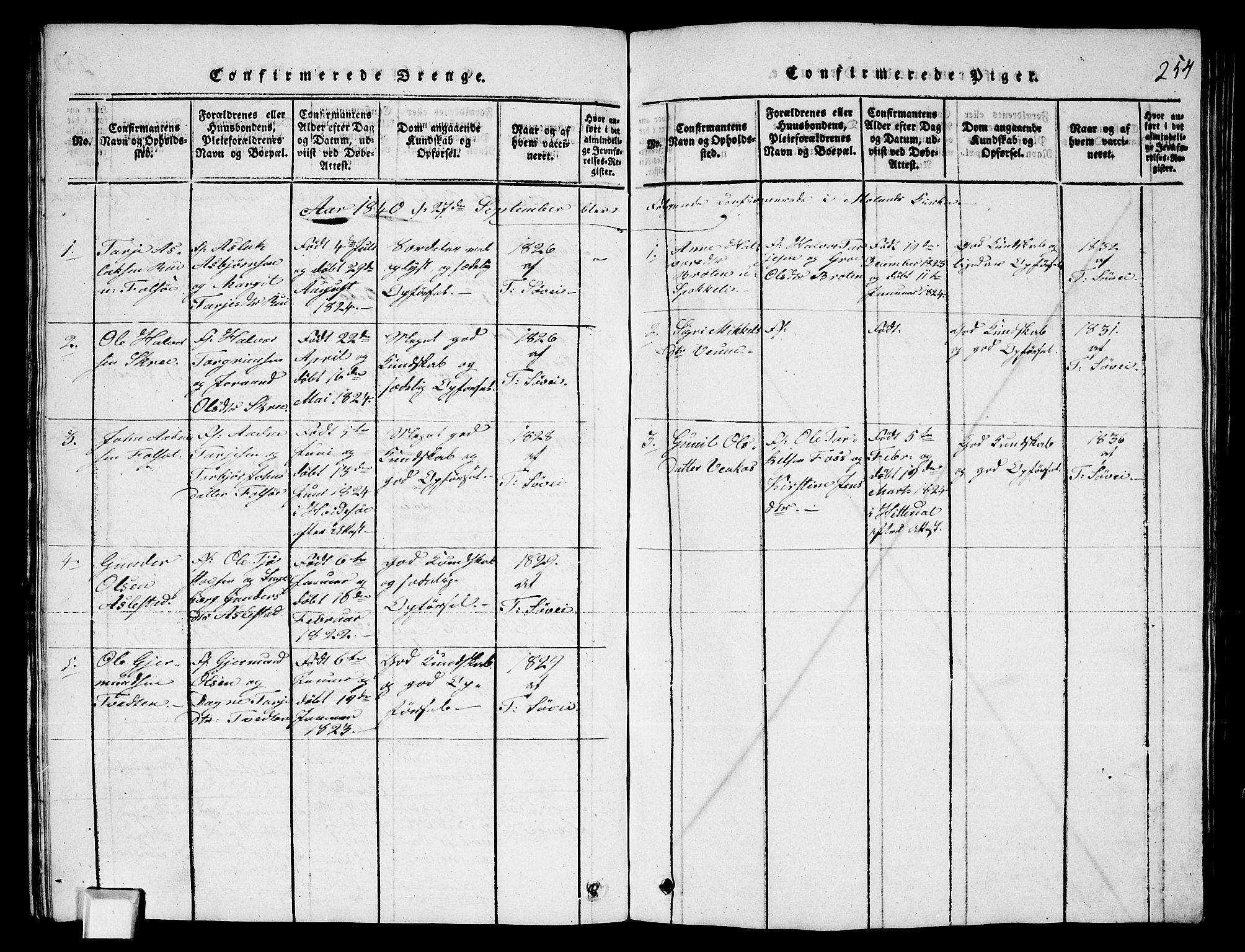 Fyresdal kirkebøker, SAKO/A-263/G/Ga/L0003: Parish register (copy) no. I 3, 1815-1863, p. 254
