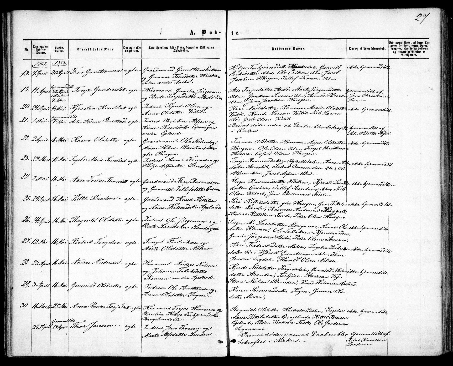 Gjerstad sokneprestkontor, AV/SAK-1111-0014/F/Fa/Faa/L0007: Parish register (official) no. A 7, 1858-1875, p. 27