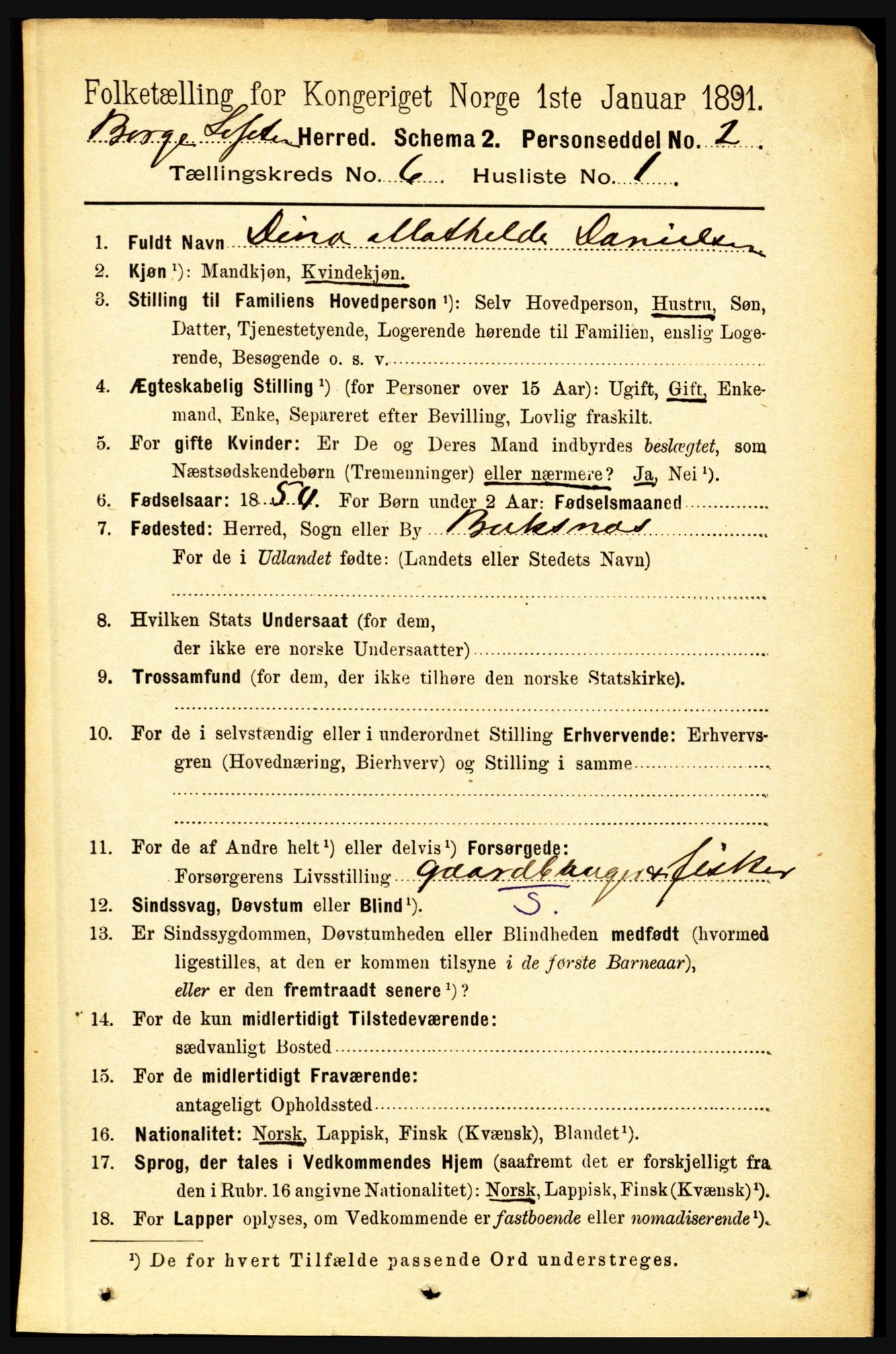 RA, 1891 census for 1862 Borge, 1891, p. 3938