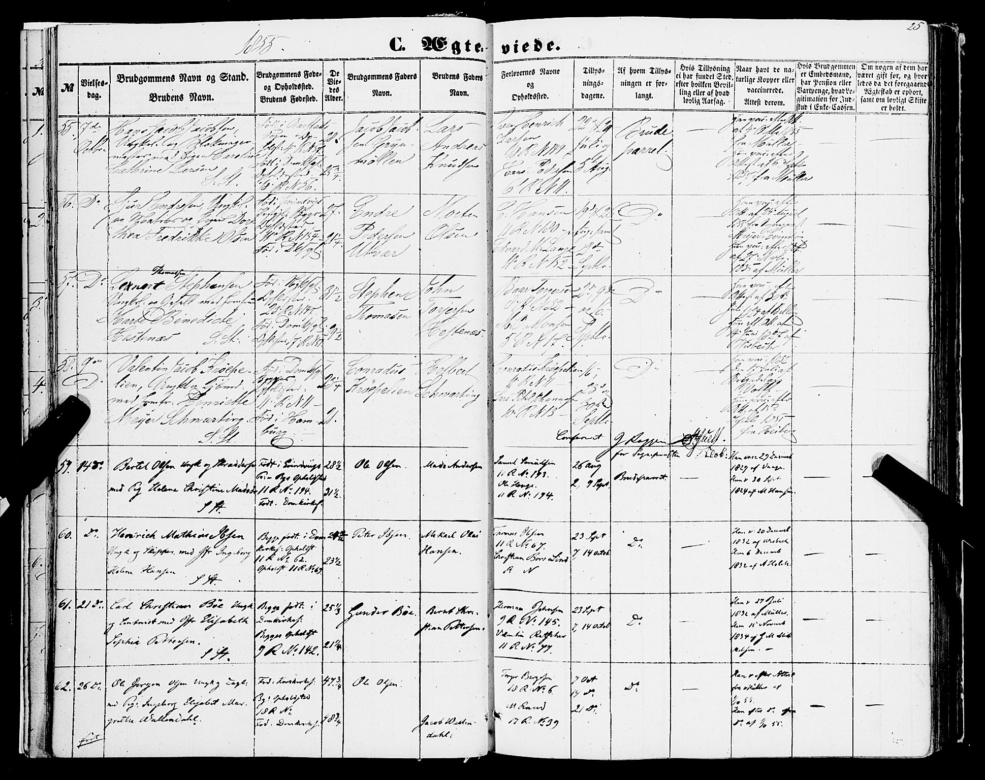 Domkirken sokneprestembete, SAB/A-74801/H/Haa/L0034: Parish register (official) no. D 2, 1853-1874, p. 25