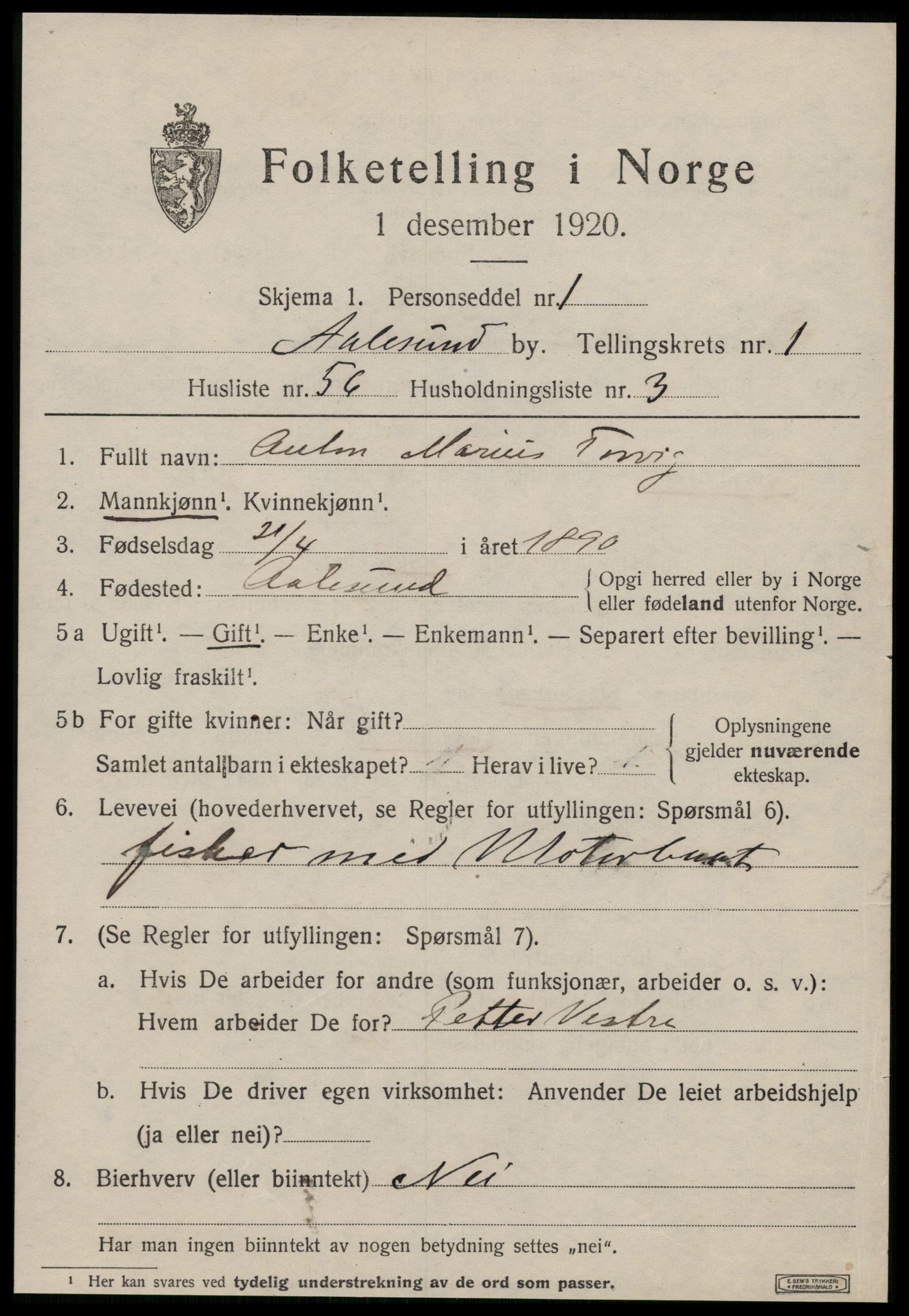 SAT, 1920 census for Ålesund, 1920, p. 10868