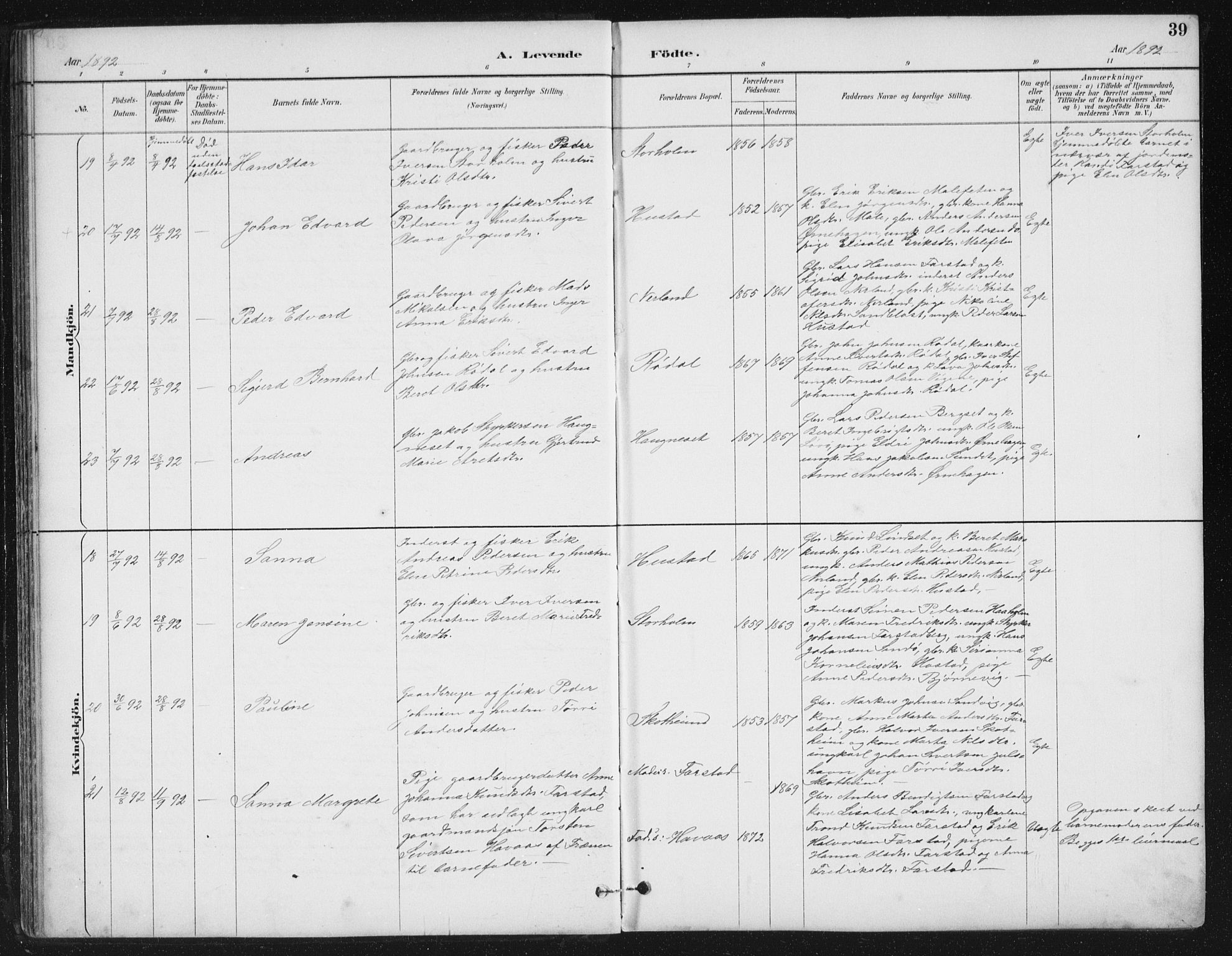 Ministerialprotokoller, klokkerbøker og fødselsregistre - Møre og Romsdal, AV/SAT-A-1454/567/L0783: Parish register (copy) no. 567C03, 1887-1903, p. 39