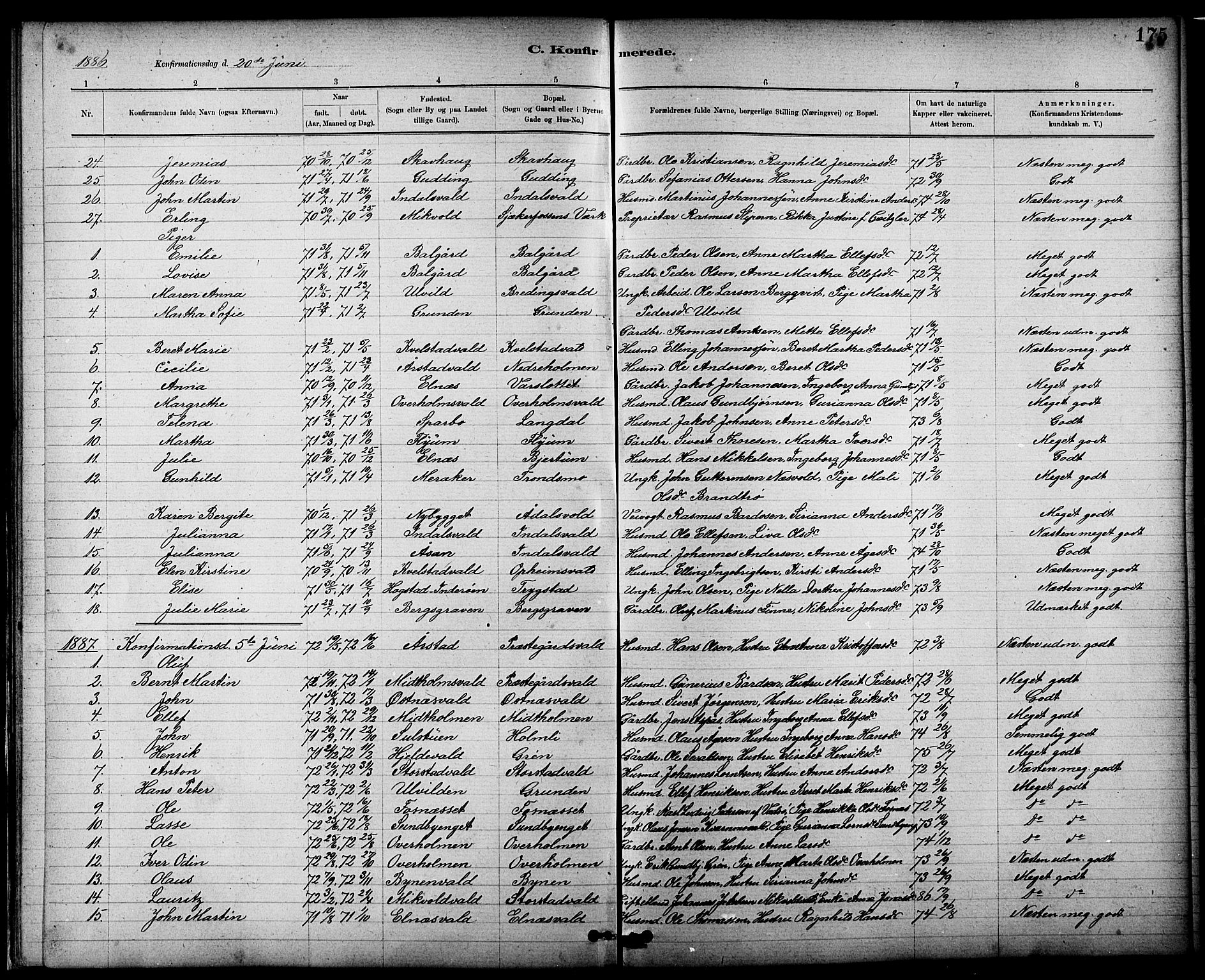 Ministerialprotokoller, klokkerbøker og fødselsregistre - Nord-Trøndelag, SAT/A-1458/724/L0267: Parish register (copy) no. 724C03, 1879-1898, p. 175