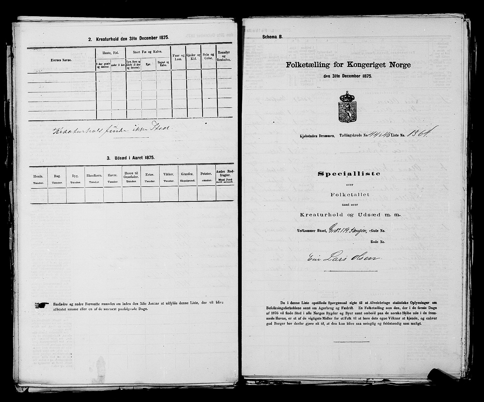 SAKO, 1875 census for 0602 Drammen, 1875, p. 3737