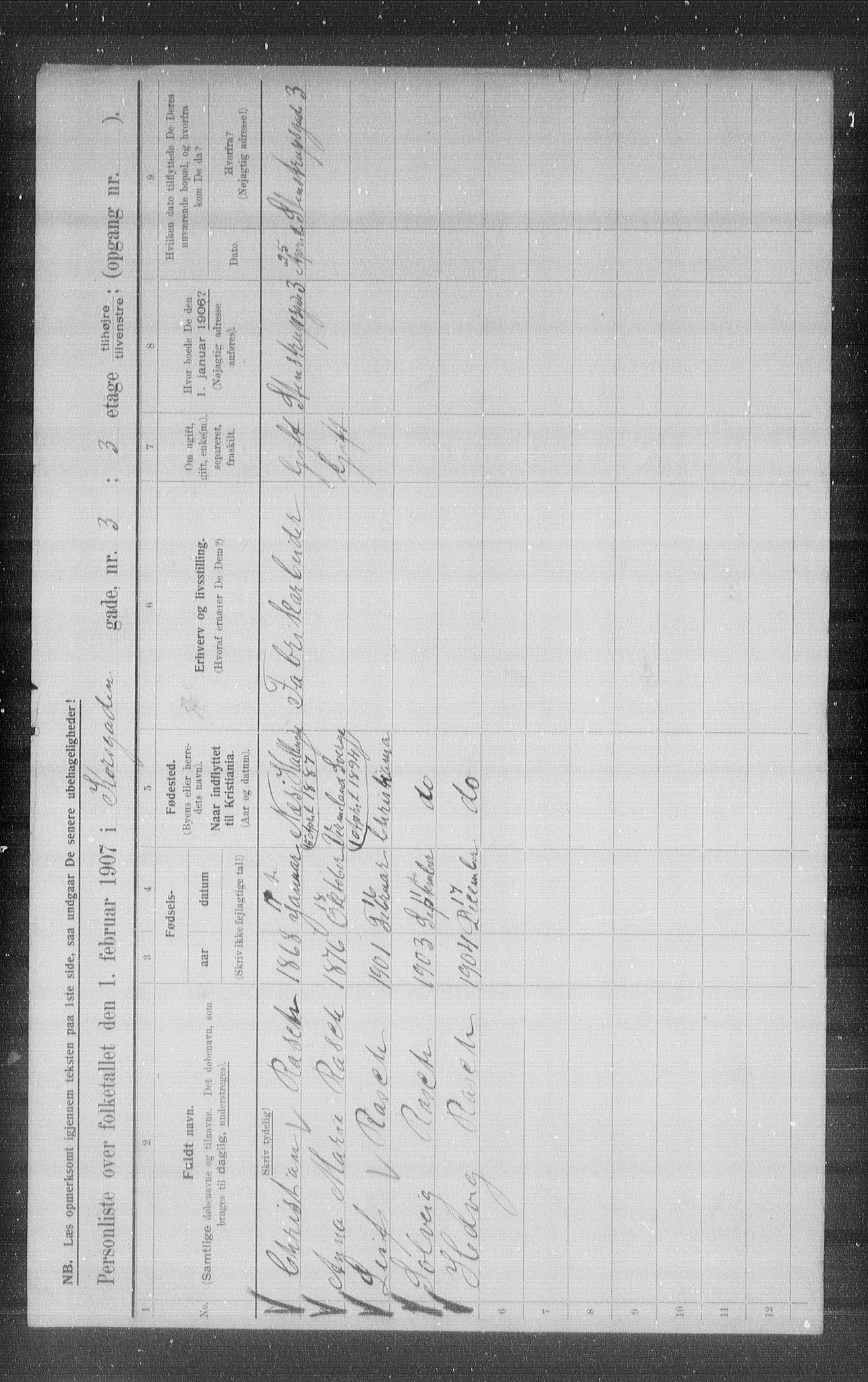 OBA, Municipal Census 1907 for Kristiania, 1907, p. 27239