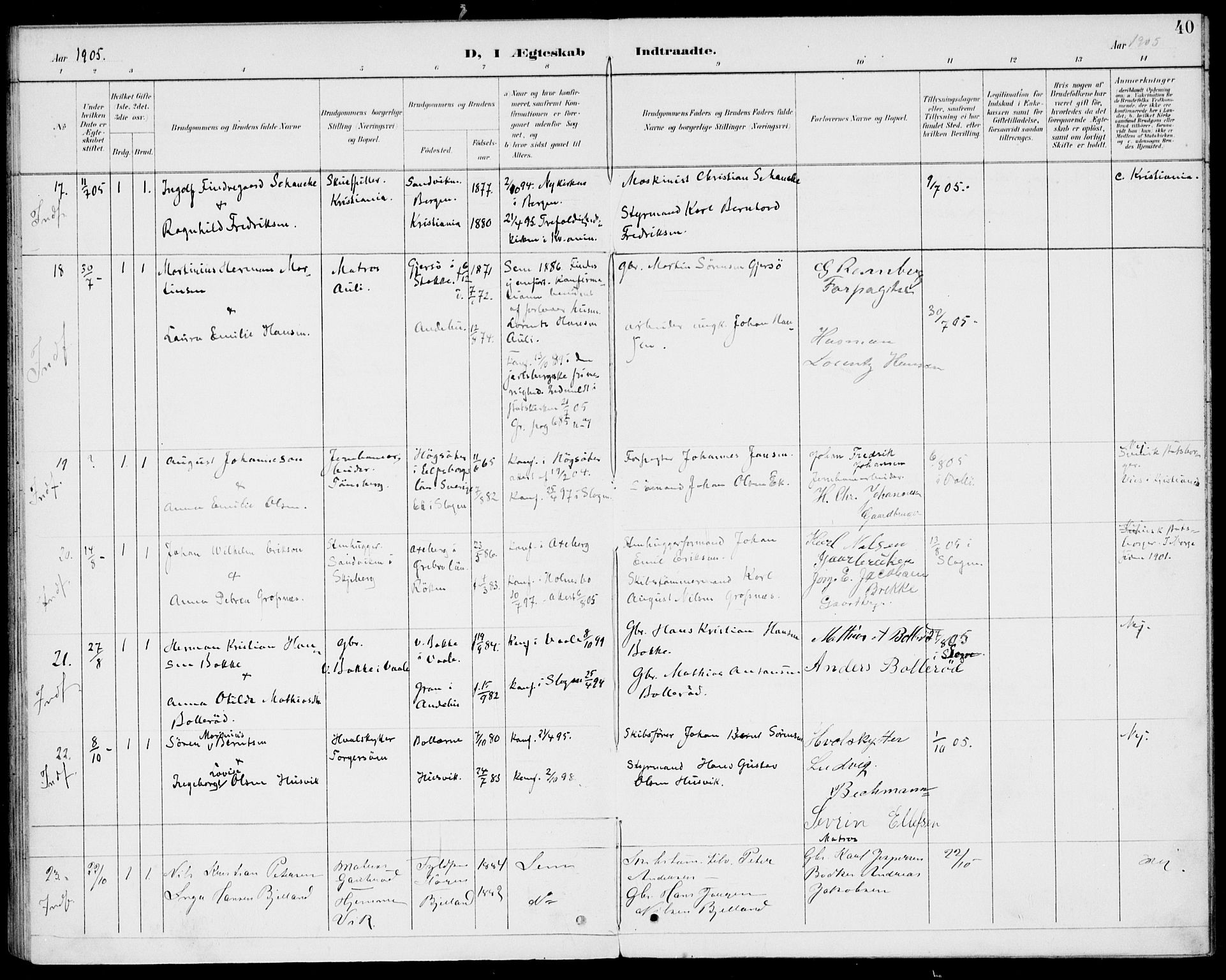 Sem kirkebøker, AV/SAKO-A-5/H/Ha/L0001: Banns register no. 1, 1894-1909, p. 40