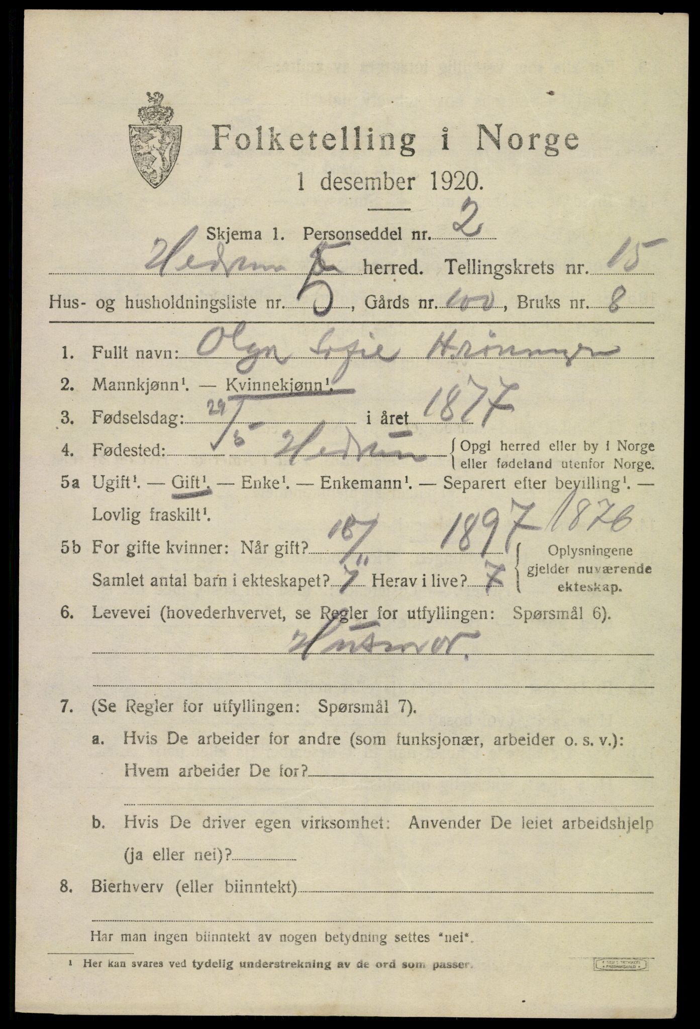 SAKO, 1920 census for Hedrum, 1920, p. 9933