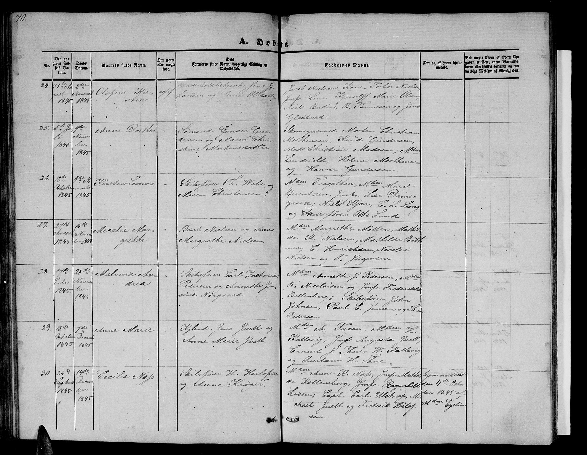 Arendal sokneprestkontor, Trefoldighet, AV/SAK-1111-0040/F/Fb/L0002: Parish register (copy) no. B 2, 1838-1860, p. 70