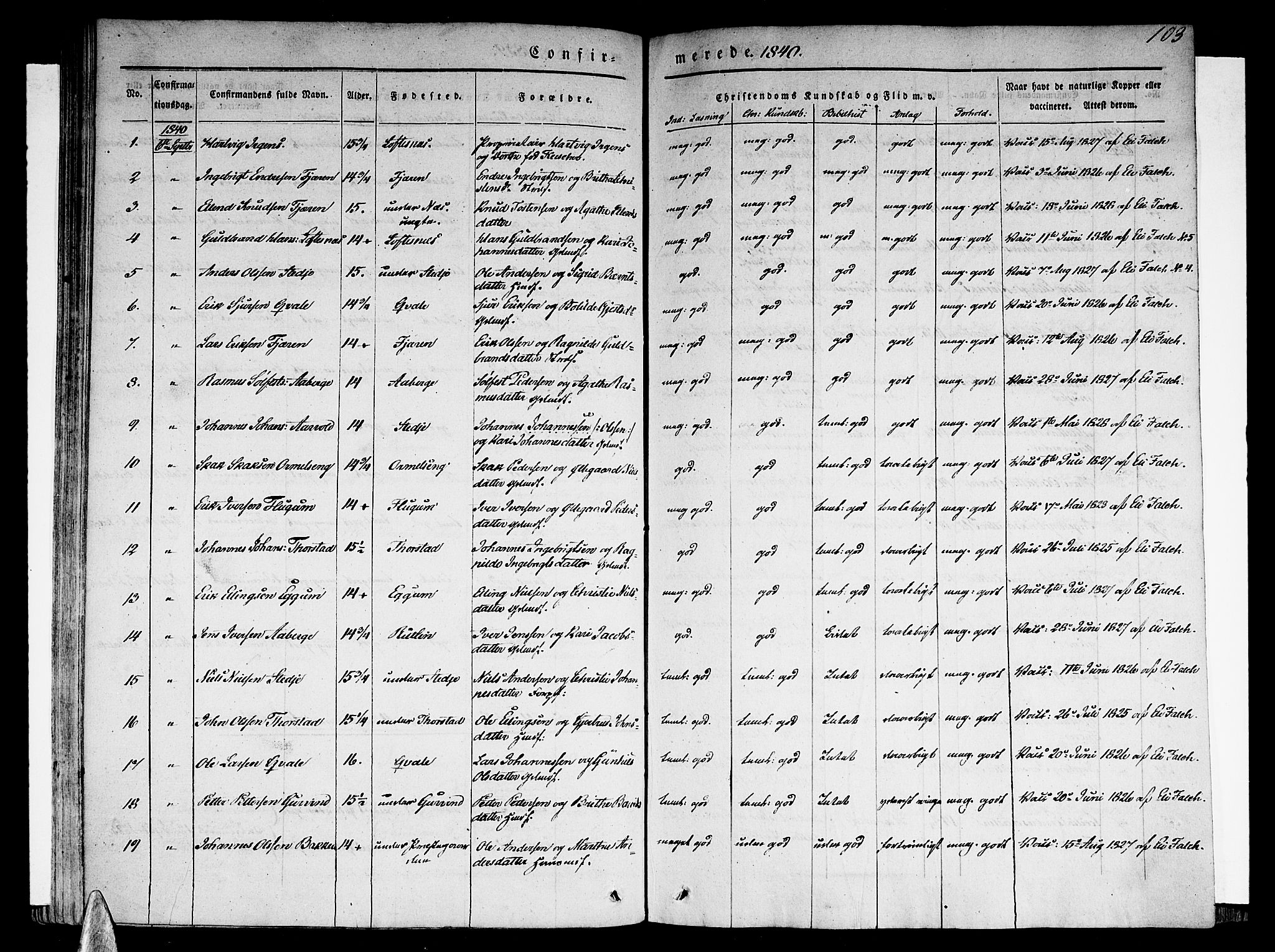 Sogndal sokneprestembete, SAB/A-81301/H/Haa/Haaa/L0011: Parish register (official) no. A 11, 1839-1847, p. 103