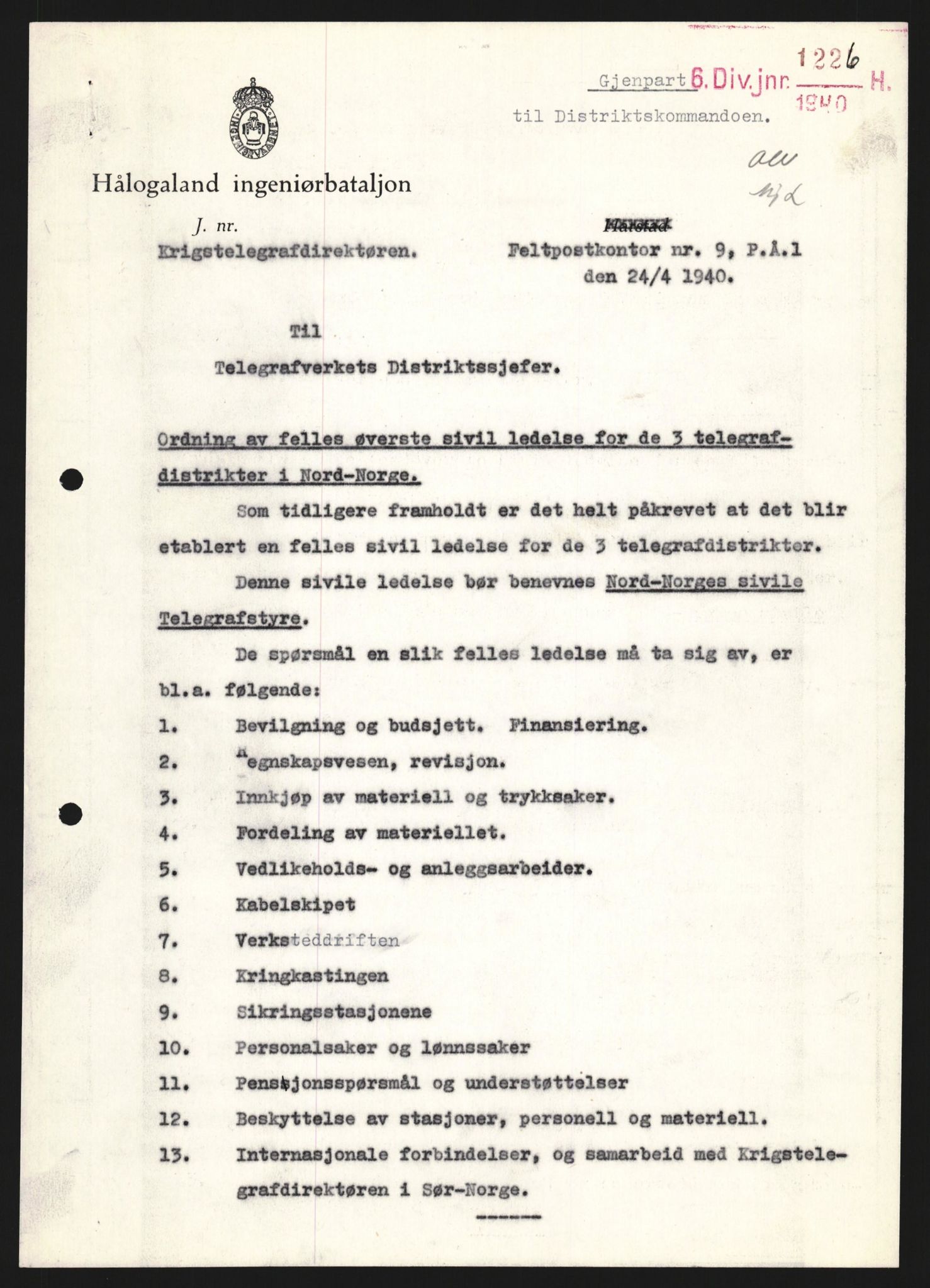 Forsvaret, Forsvarets krigshistoriske avdeling, AV/RA-RAFA-2017/Y/Yb/L0122: II-C-11-600  -  6. Divisjon med avdelinger, 1940, p. 264