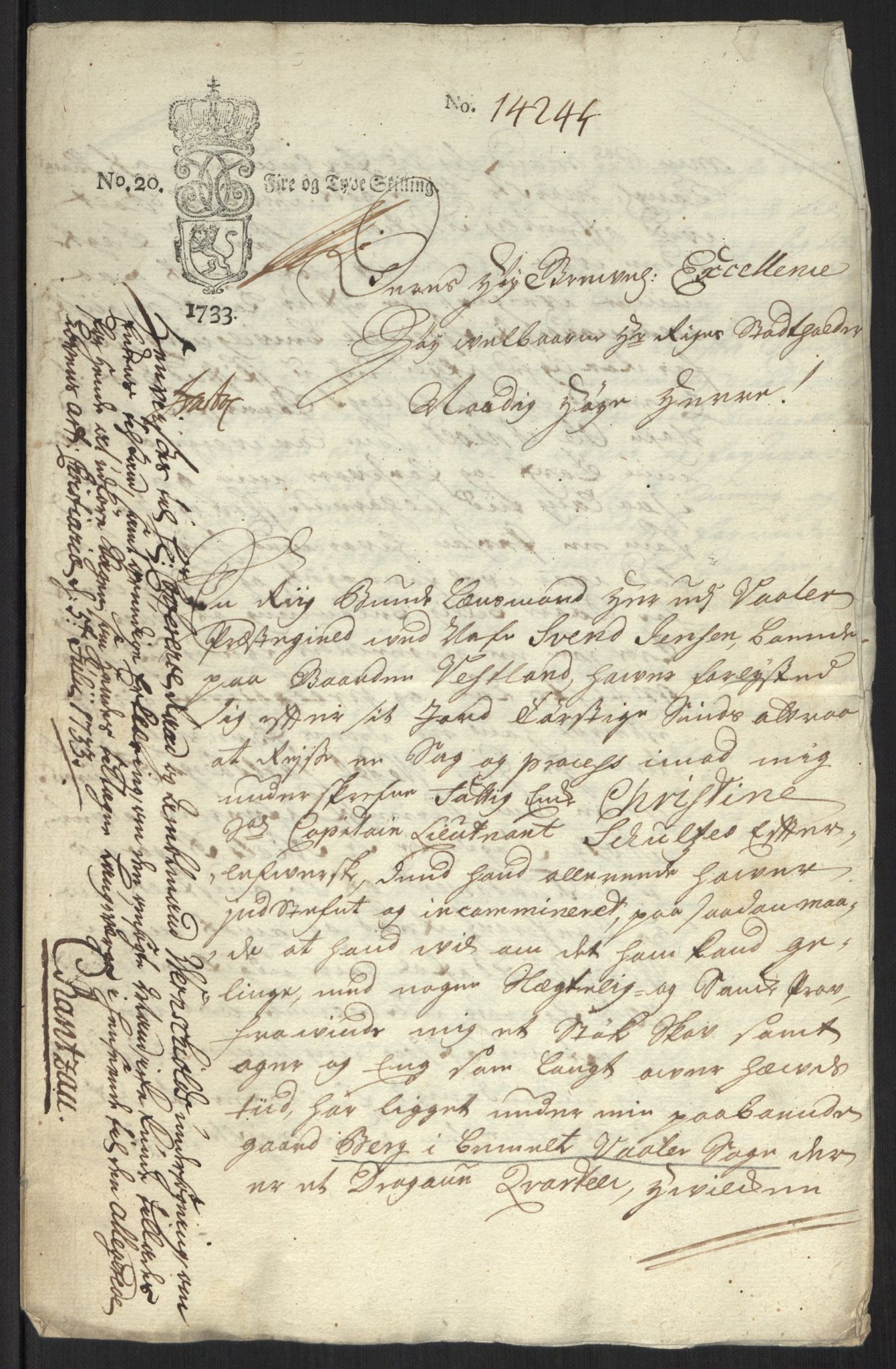 Stattholderembetet 1572-1771, AV/RA-EA-2870/Ef/L0107: Brev fra embetsmenn og andre, 1733-1734, p. 111