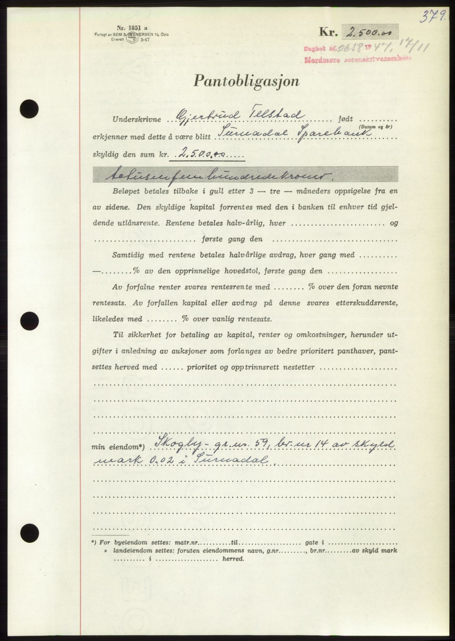 Nordmøre sorenskriveri, AV/SAT-A-4132/1/2/2Ca: Mortgage book no. B97, 1947-1948, Diary no: : 2658/1947