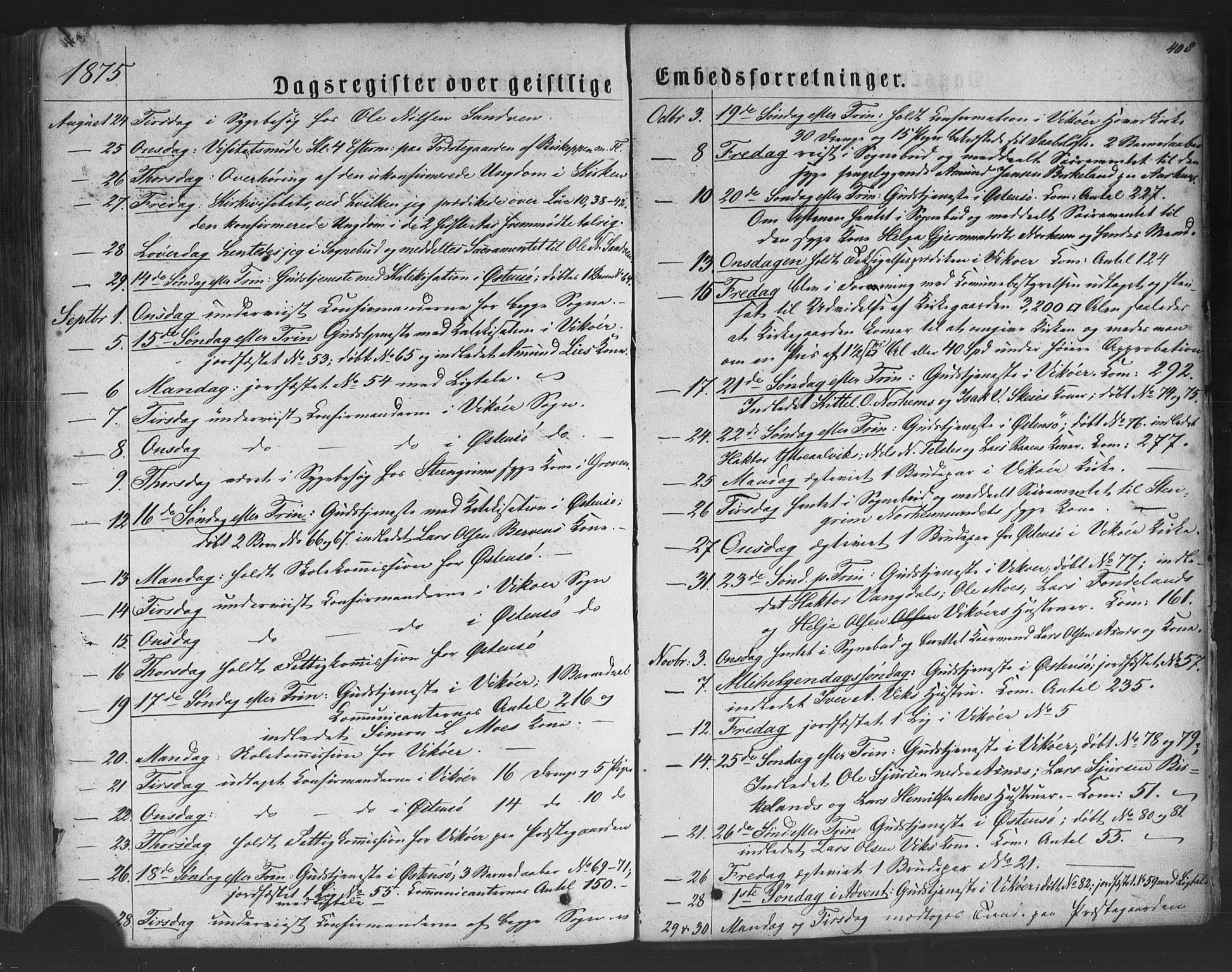 Kvam sokneprestembete, SAB/A-76201/H/Haa: Parish register (official) no. A 9, 1864-1879, p. 408