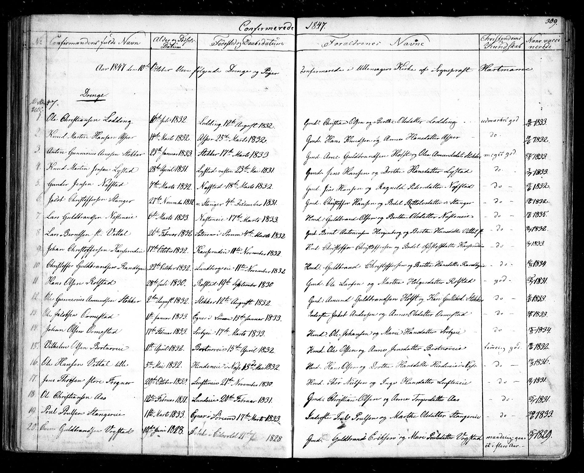 Ullensaker prestekontor Kirkebøker, AV/SAO-A-10236a/F/Fa/L0014.b: Parish register (official) no. I 14B, 1836-1850, p. 309