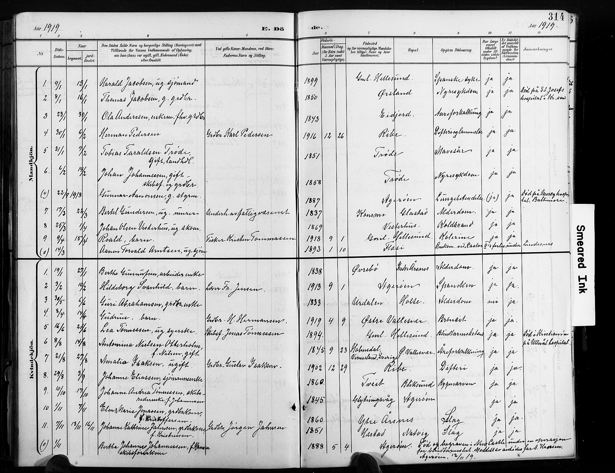 Høvåg sokneprestkontor, AV/SAK-1111-0025/F/Fb/L0005: Parish register (copy) no. B 5, 1898-1929, p. 314