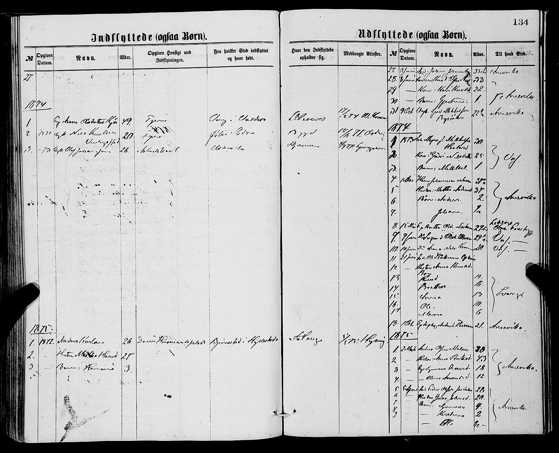 Vossestrand Sokneprestembete, AV/SAB-A-79101/H/Haa: Parish register (official) no. A 1, 1866-1877, p. 134