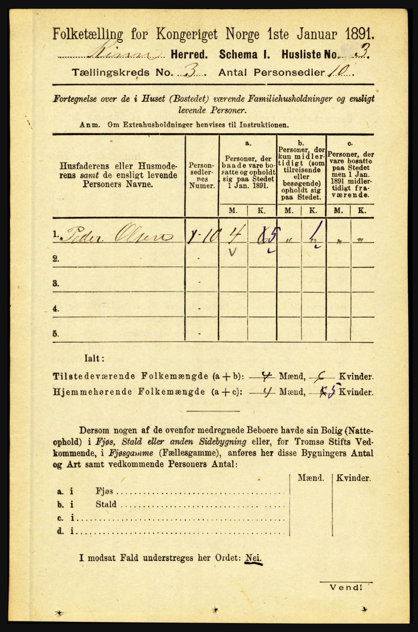 RA, 1891 census for 1437 Kinn, 1891, p. 886